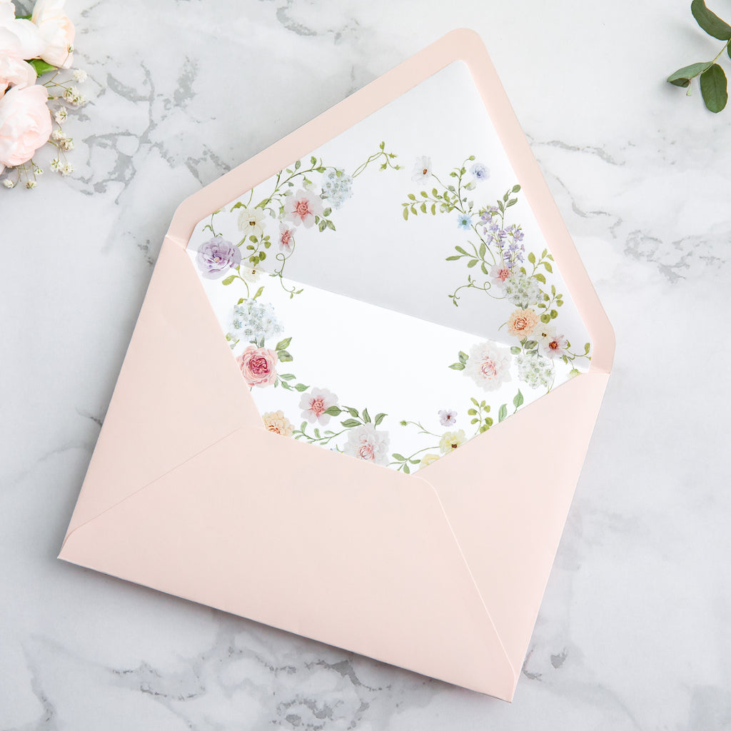 PONATIA 50 Pieces Blush Pink Liner Euro Flap Envelopes for  Wedding Invitation Card