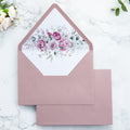 PONATIA 50 Pieces Dusty Rose Floral Liner Euro Flap Envelopes for  Wedding Invitation Card