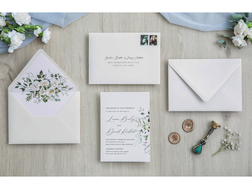 PONATIA 50 Pieces Ivory & White flower Liner Euro Flap Envelopes for  Wedding Invitation Card