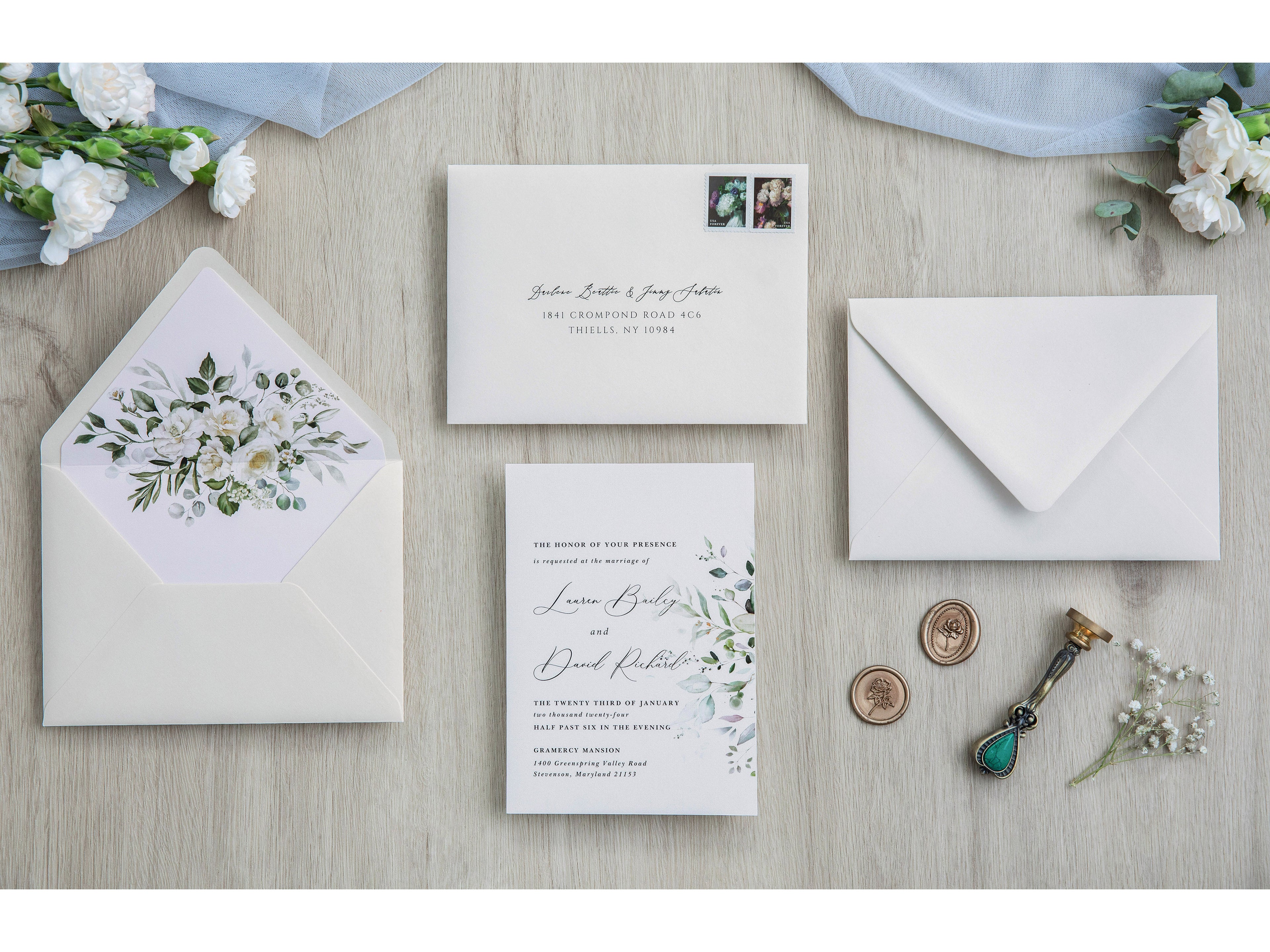 PONATIA 50 Pieces Ivory & White flower Liner Euro Flap Envelopes for  Wedding Invitation Card