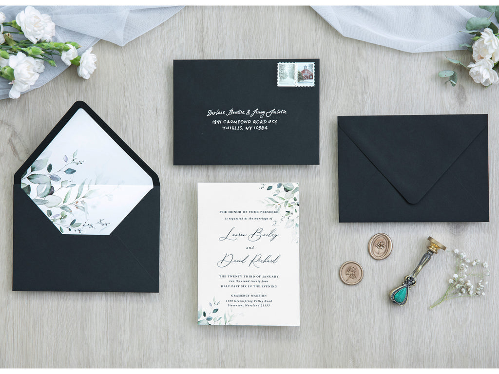 PONATIA 50 Pieces Black Liner Euro Flap Envelopes for  Wedding Invitation Card