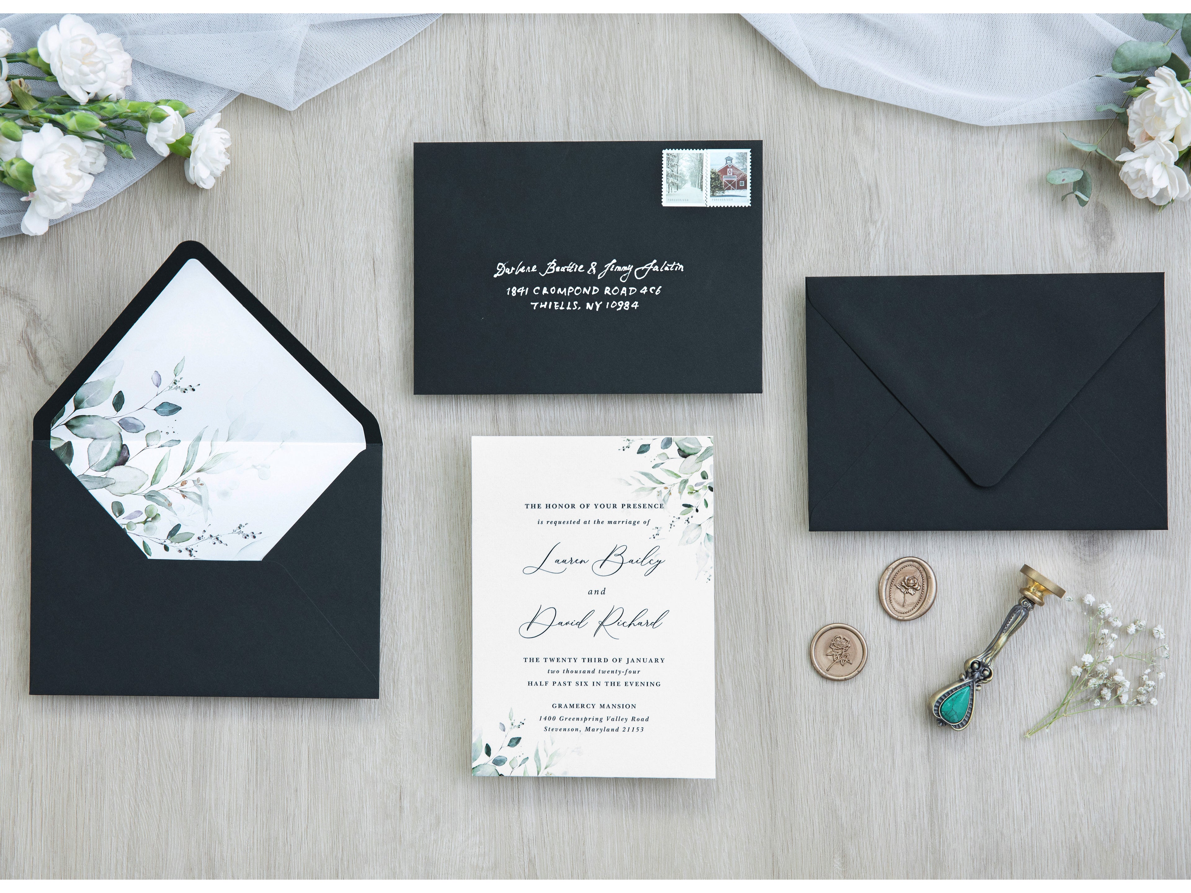 PONATIA 50 Pieces Black Liner Euro Flap Envelopes for  Wedding Invitation Card