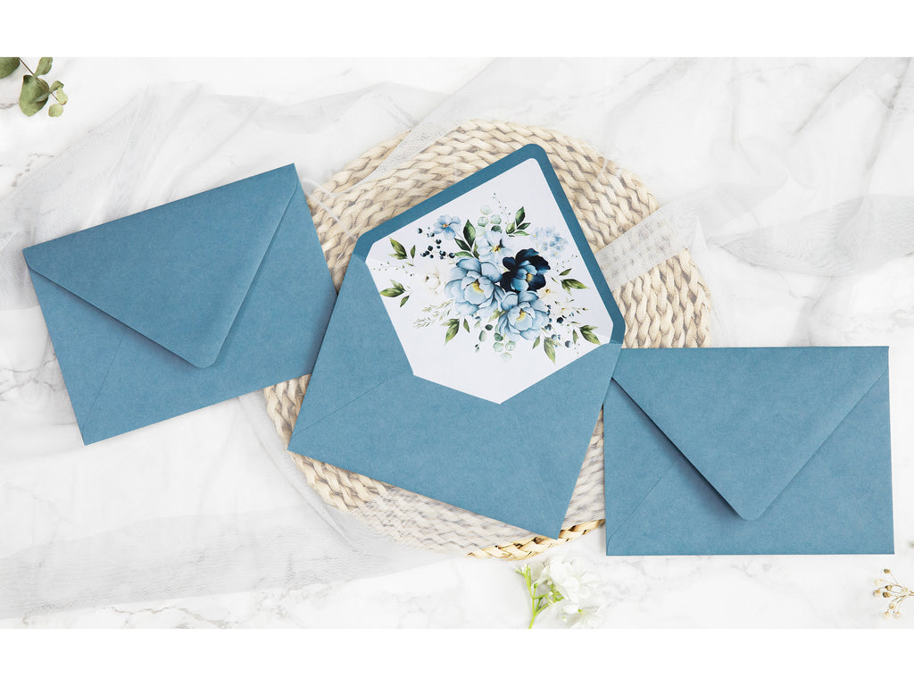 PONATIA 50 Pieces Dusty Blue Floral Liner Euro Flap Envelopes for  Wedding Invitation Card