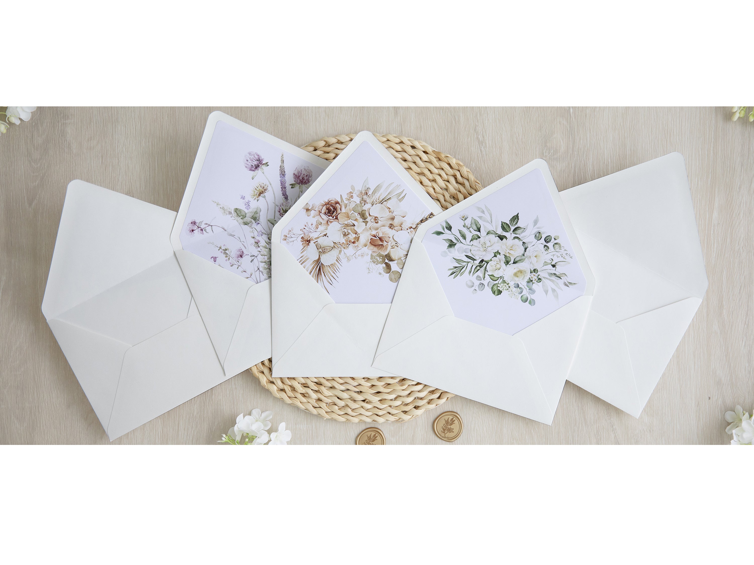 PONATIA 50 Pieces Ivory & White flower Liner Euro Flap Envelopes for  Wedding Invitation Card