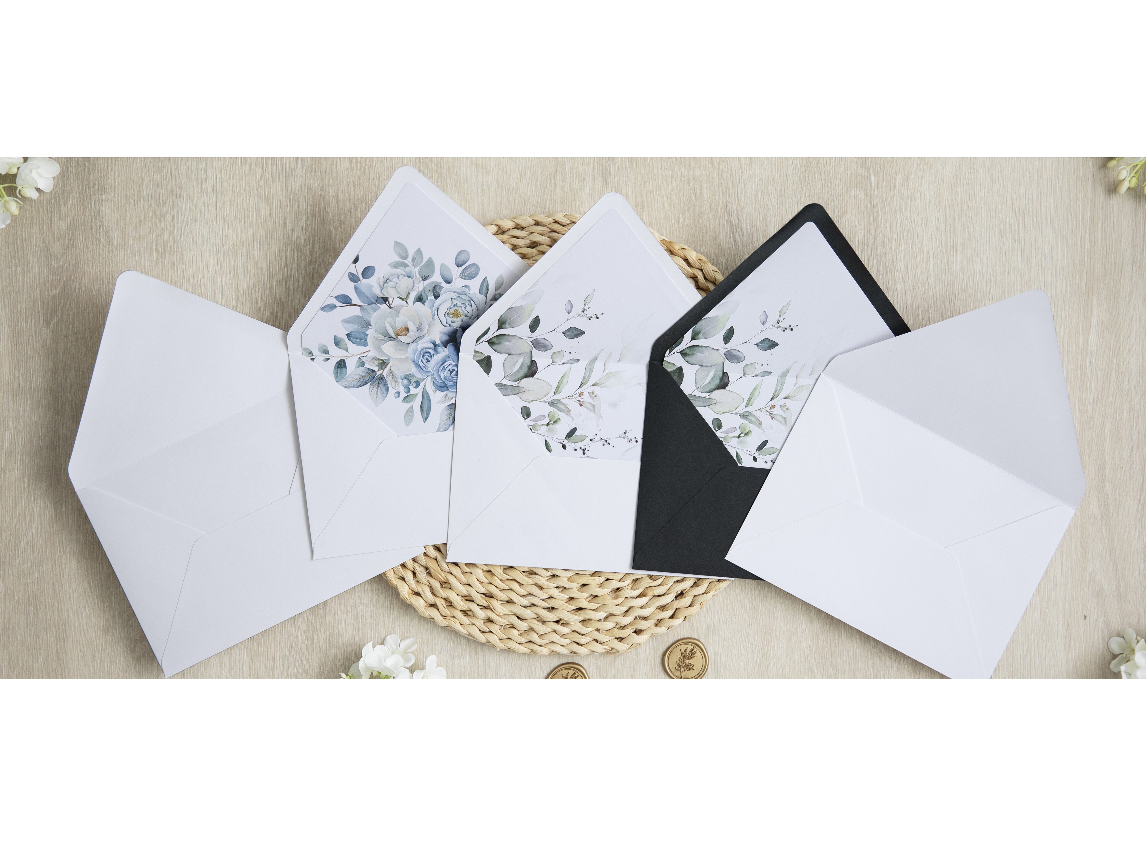 PONATIA 50 Pieces Black Liner Euro Flap Envelopes for  Wedding Invitation Card