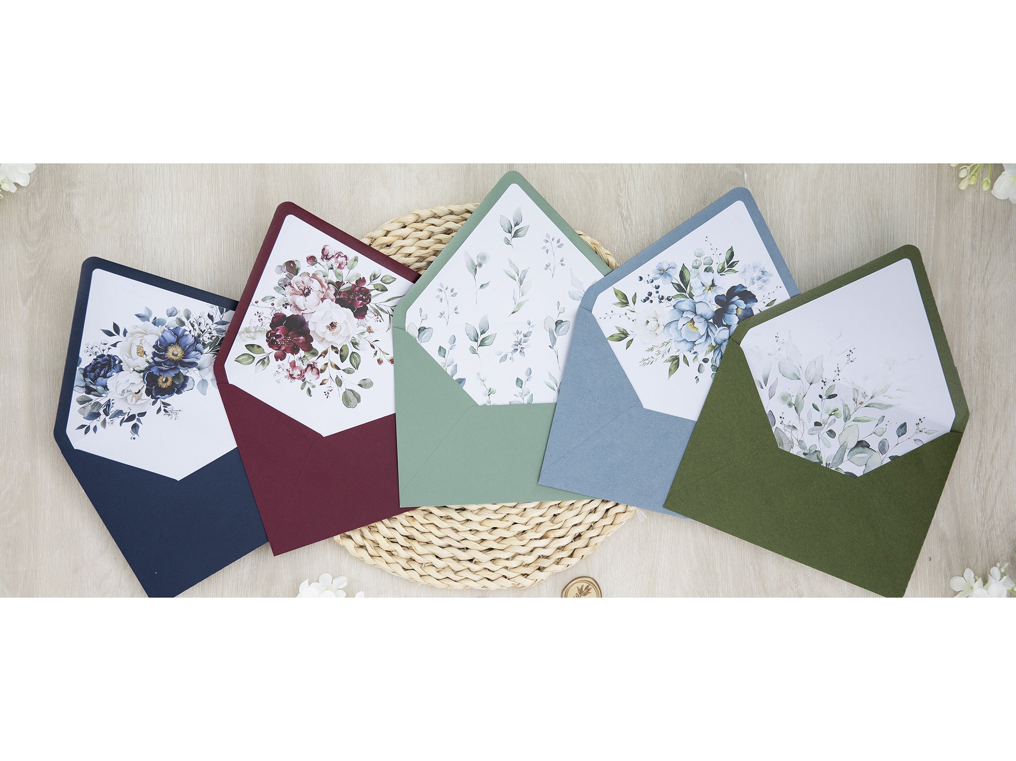 PONATIA 50 Pieces Sage Green & Green Leaves Liner Euro Flap Envelopes for  Wedding Invitation Card