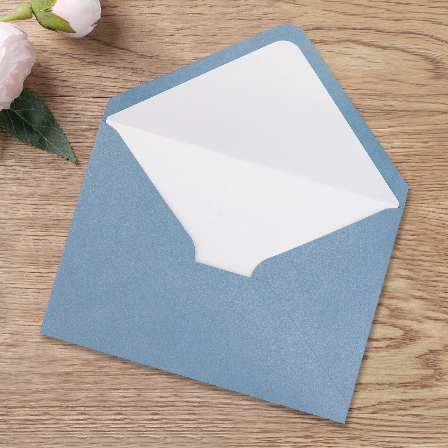 PONATIA 50 Pcs A7 Dusty Blue Matte & White Sparkle Liner Envelopes for 5x7 Weddings Invitation Cards