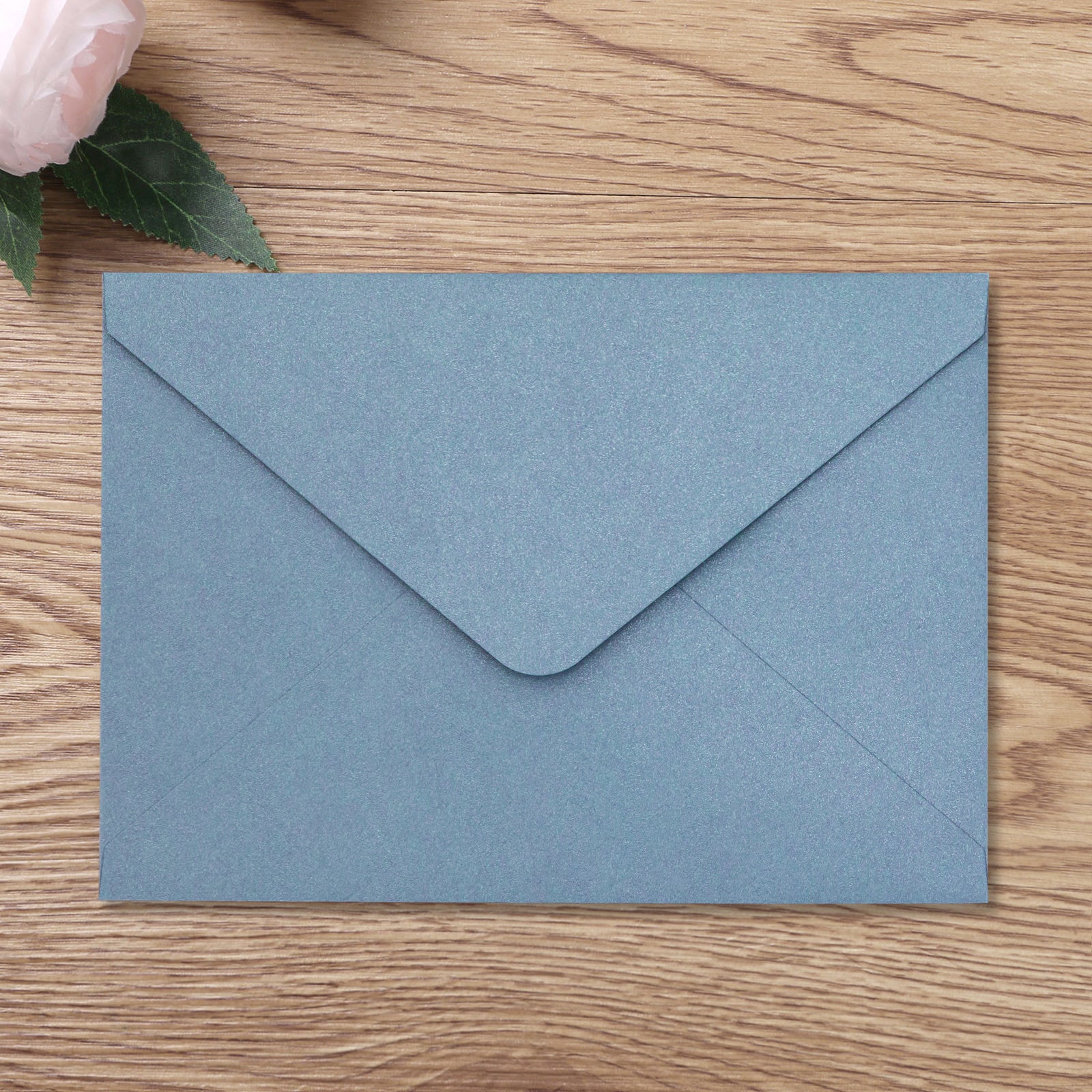 PONATIA 50 Pcs A7 Dusty Blue Matte & White Sparkle Liner Envelopes for 5x7 Weddings Invitation Cards