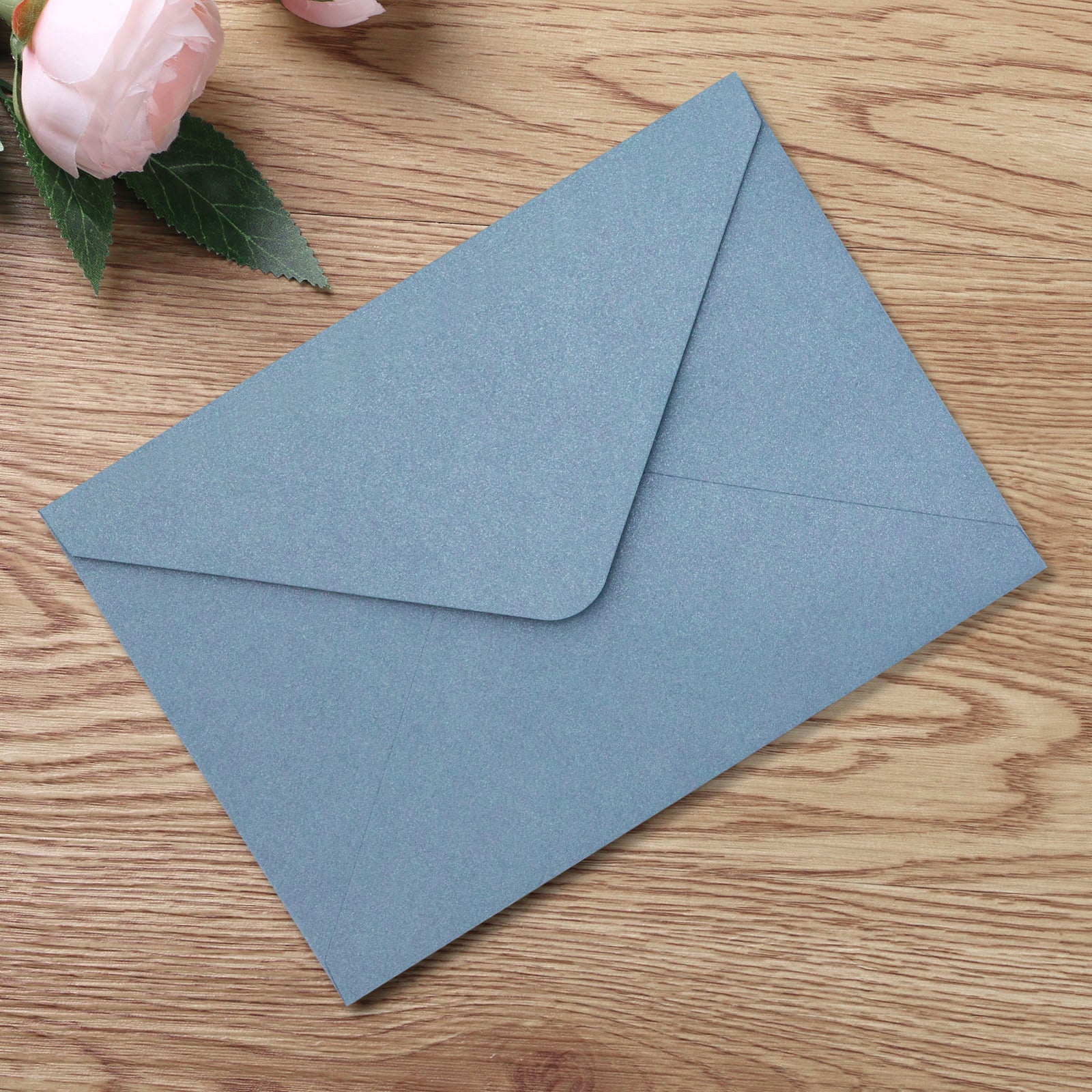 PONATIA 50 Pcs A7 Dusty Blue Matte & White Sparkle Liner Envelopes for 5x7 Weddings Invitation Cards