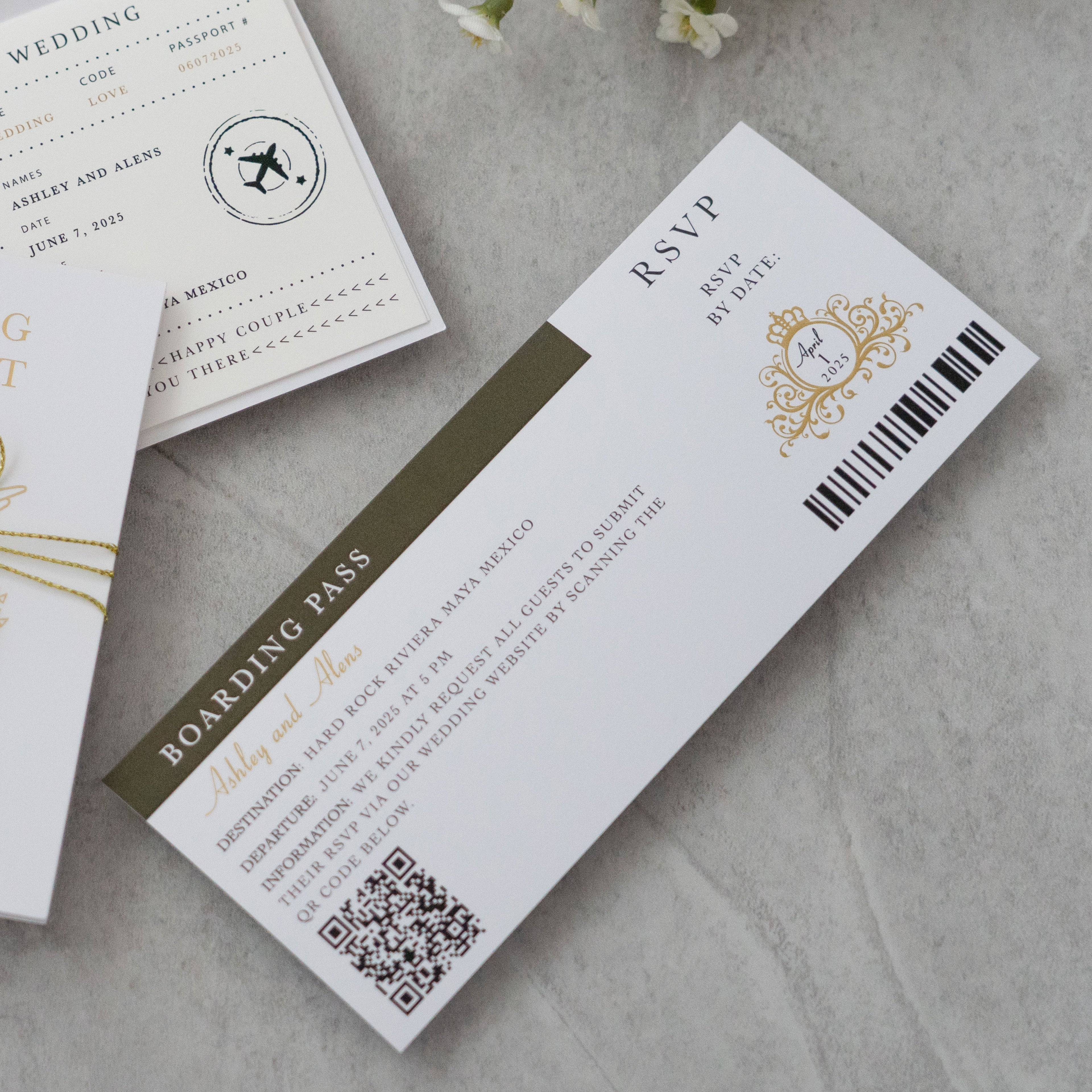 PONATIA White Wedding Passport Invite in Pocket &amp; Mirror Tag Passport Invitation Suite