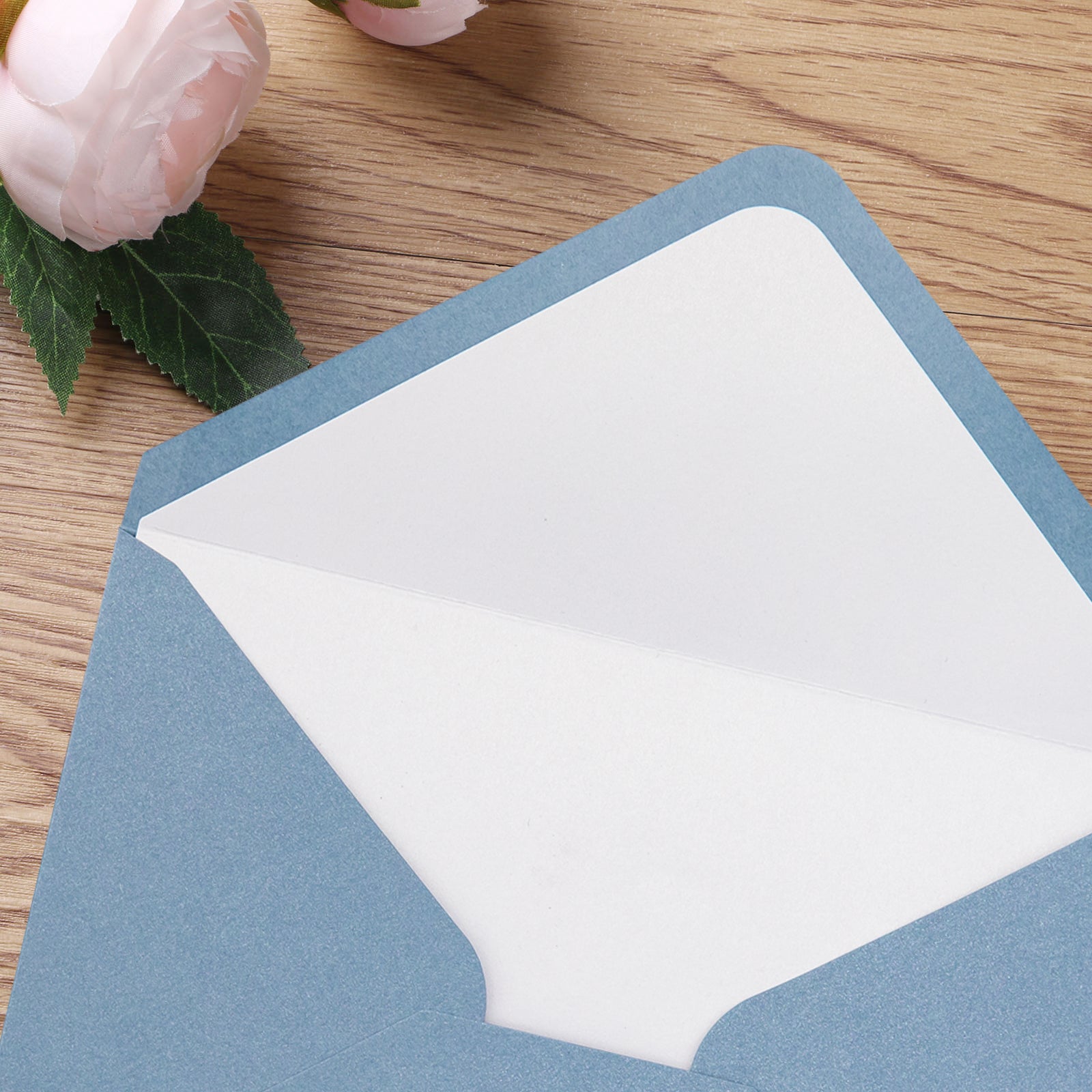 PONATIA 50 Pcs A7 Dusty Blue Matte & White Sparkle Liner Envelopes for 5x7 Weddings Invitation Cards