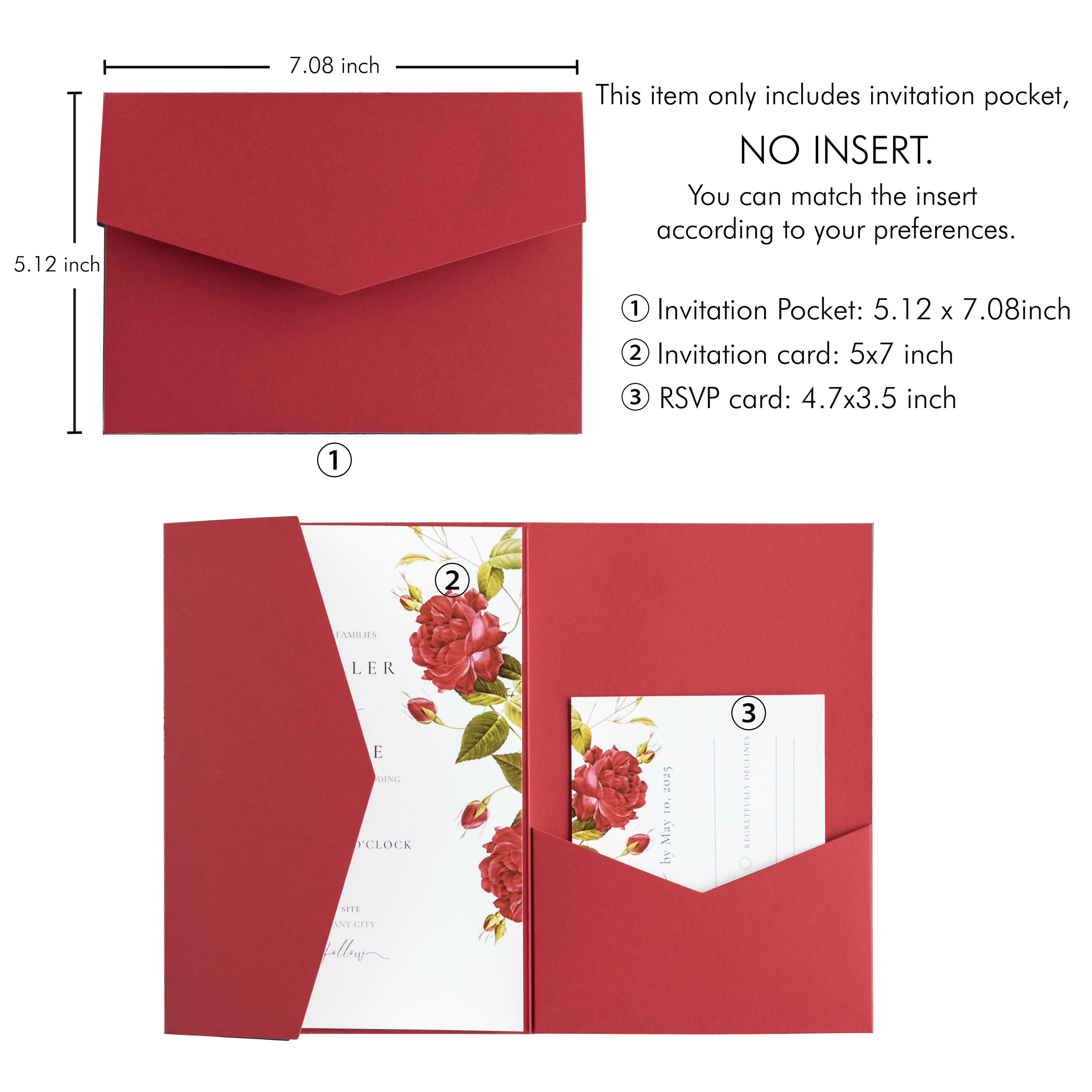 PONATIA 20 PCS Red Tri-fold Wedding Invitation Pockets for 5x7 Wedding Cards