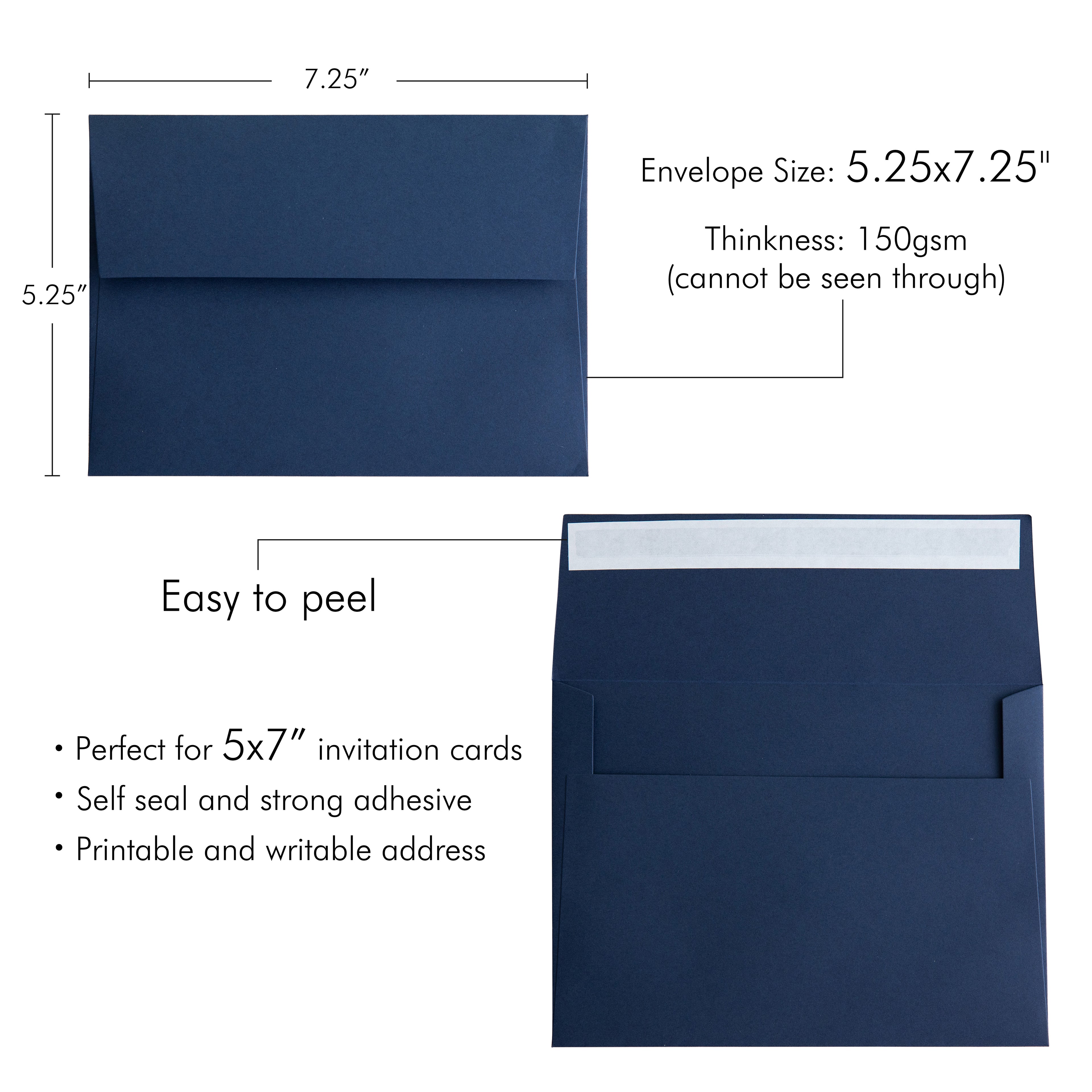 PONATIA 50 Pieces 5x7 Navy Blue Envelopes, A7 Envelopes Self Seal for Weddings, Invitation Cards