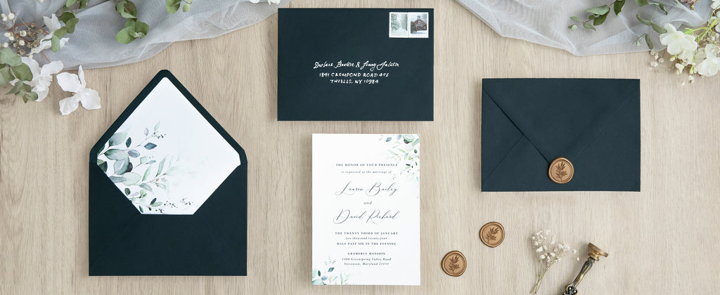 PONATIA 50 Pieces Black Liner Euro Flap Envelopes for  Wedding Invitation Card