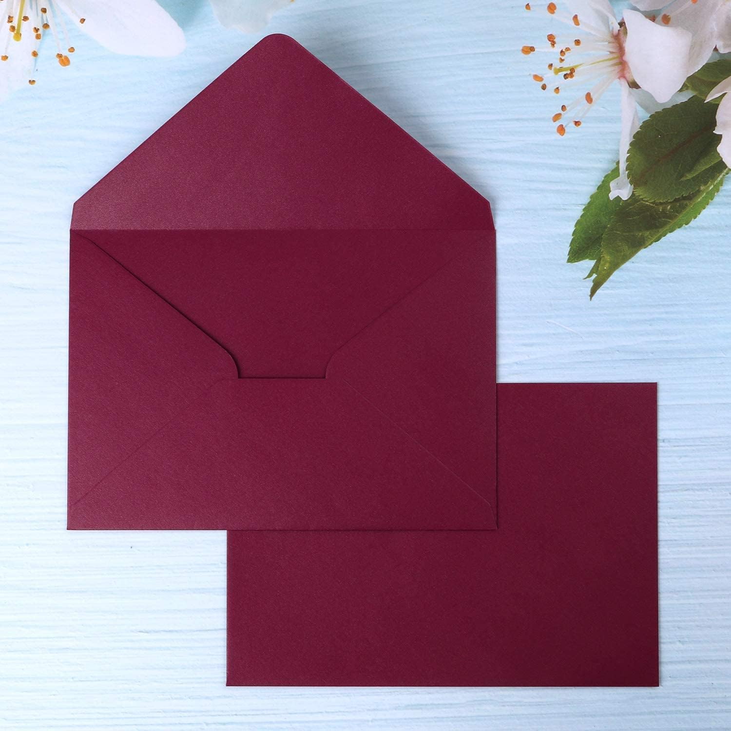 PONATIA 50 Pcs A7 Burgundy Envelopes for 5x7 Weddings Invitation Cards