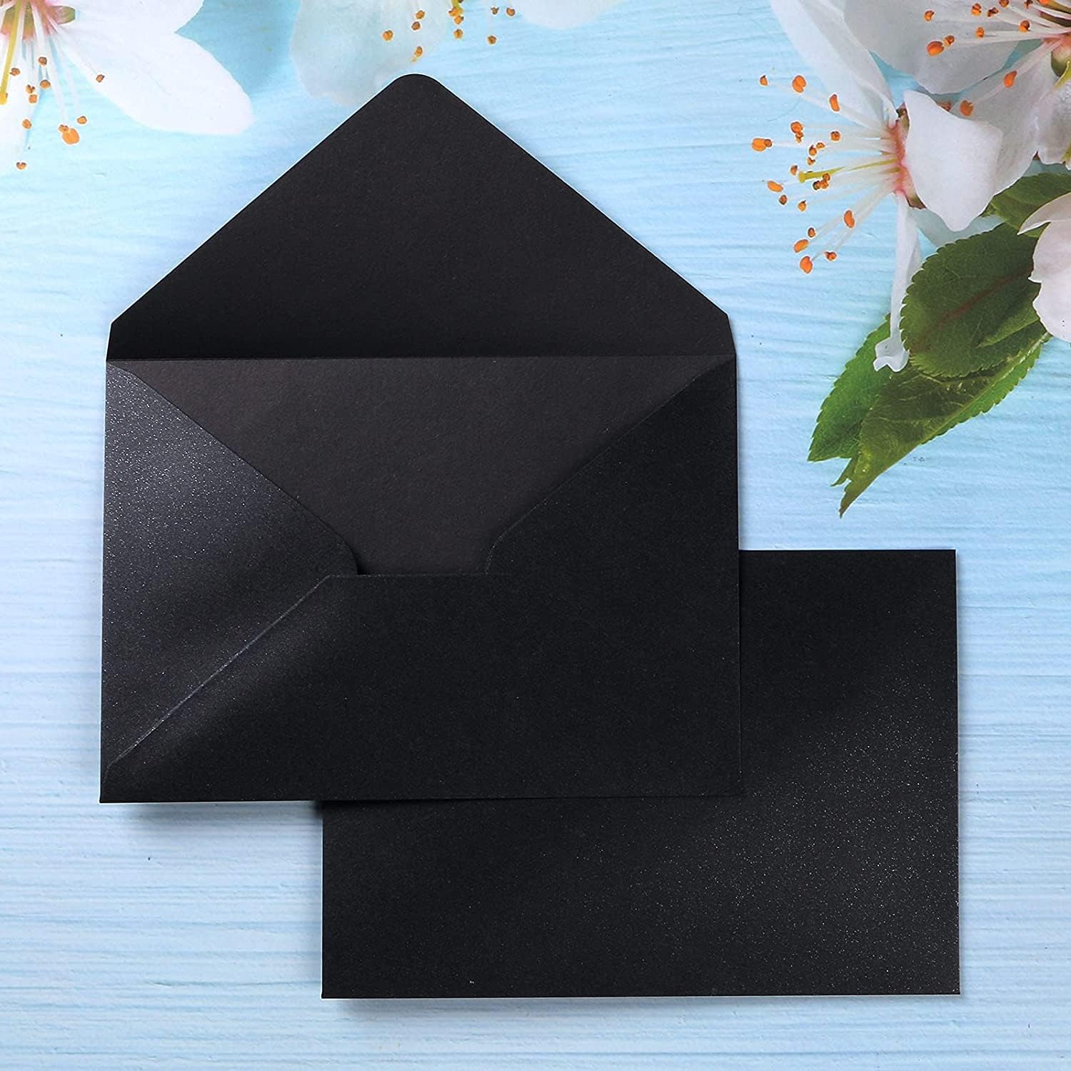 PONATIA 50 Pcs A7 Black Envelopes for 5x7 Weddings Invitation Cards