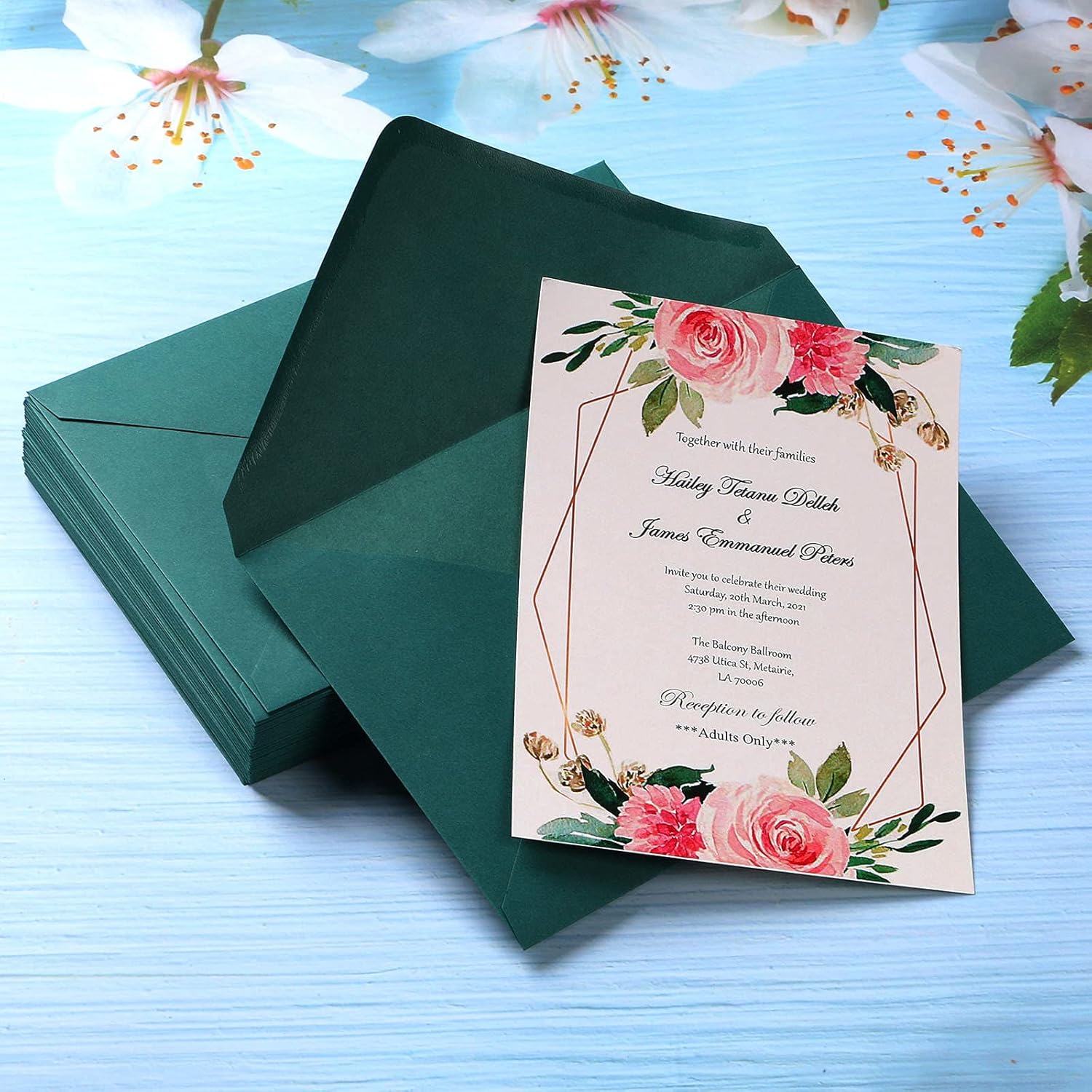 PONATIA 50 Pcs A7 Emerald Green Envelopes for 5x7 Weddings Invitation Cards