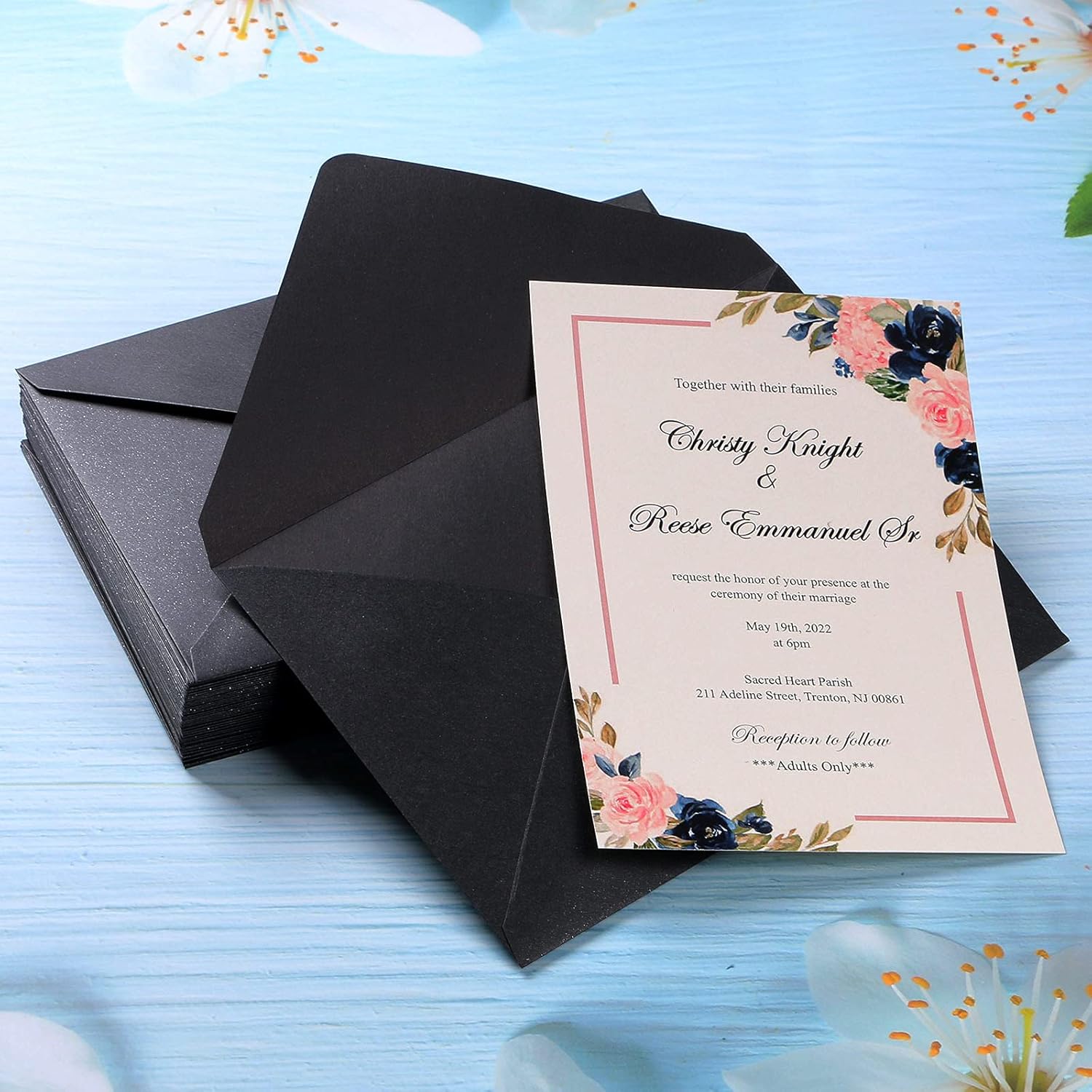 PONATIA 50 Pcs A7 Black Envelopes for 5x7 Weddings Invitation Cards