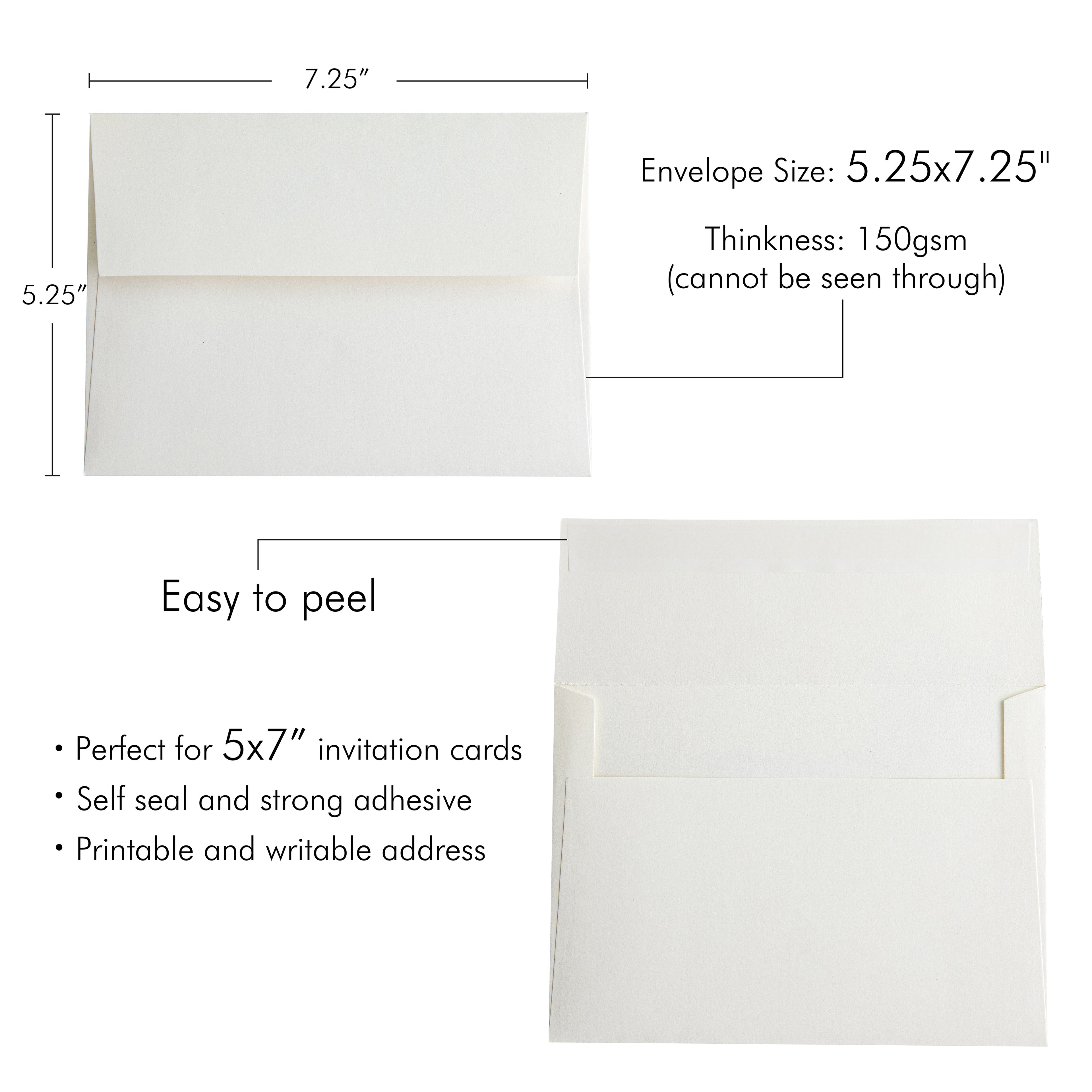 PONATIA 50 Pieces 5x7 Ivory Envelopes, A7 Envelopes Self Seal for Weddings, Invitation Cards