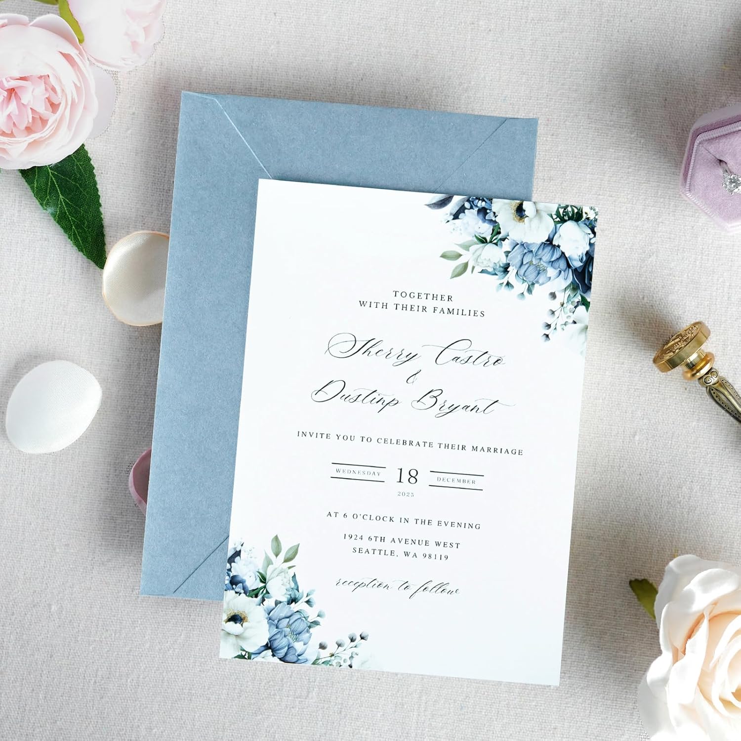 PONATIA 50 Pcs A7 Dusty Blue Envelopes for 5x7 Weddings Invitation Cards