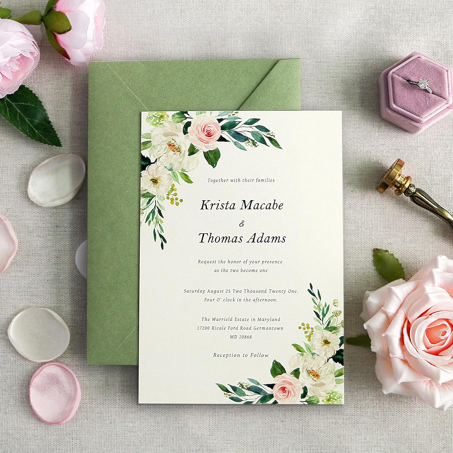 PONATIA 50 Pcs A7 Sage Green Envelopes for 5x7 Weddings Invitation Cards