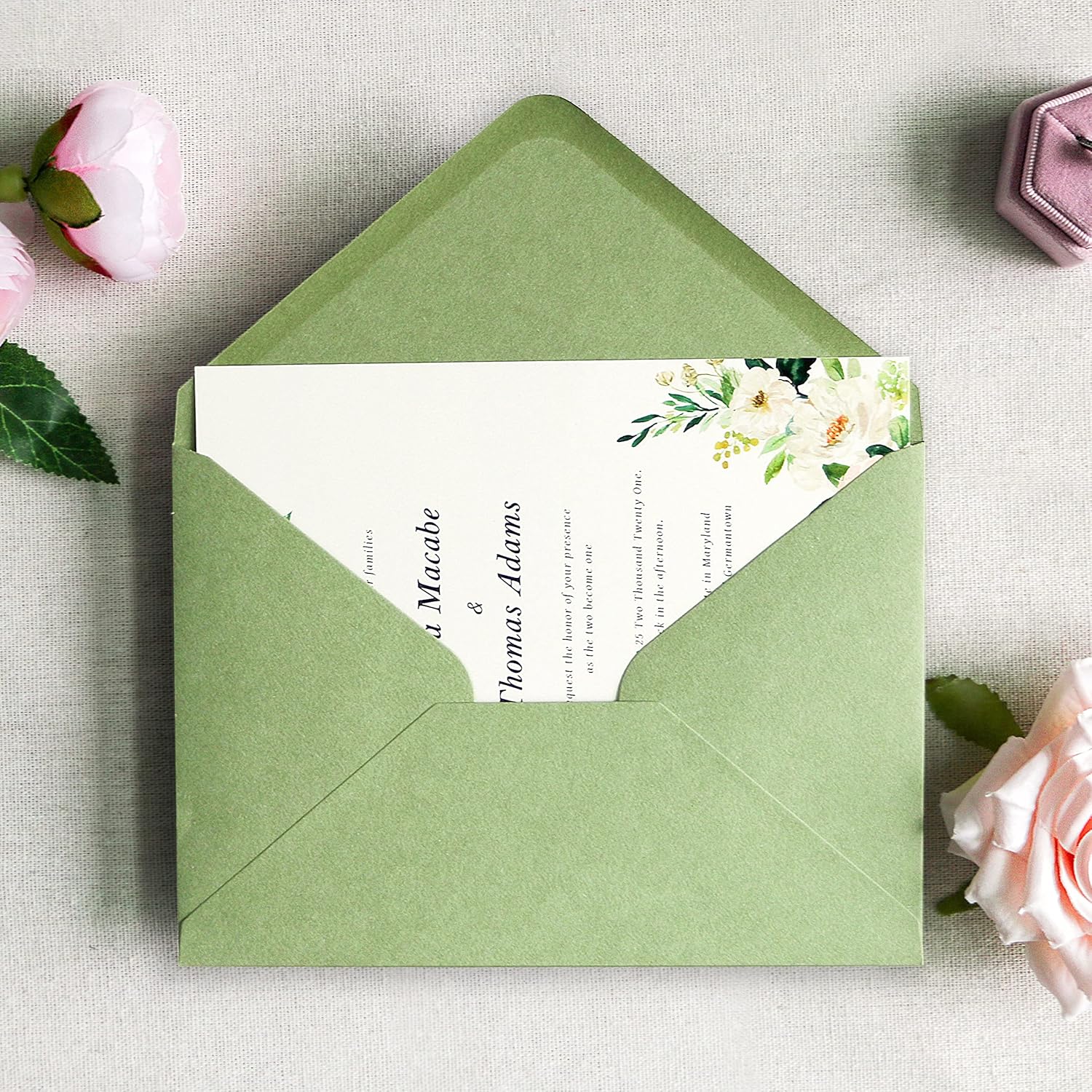 PONATIA 50 Pcs A7 Sage Green Envelopes for 5x7 Weddings Invitation Cards
