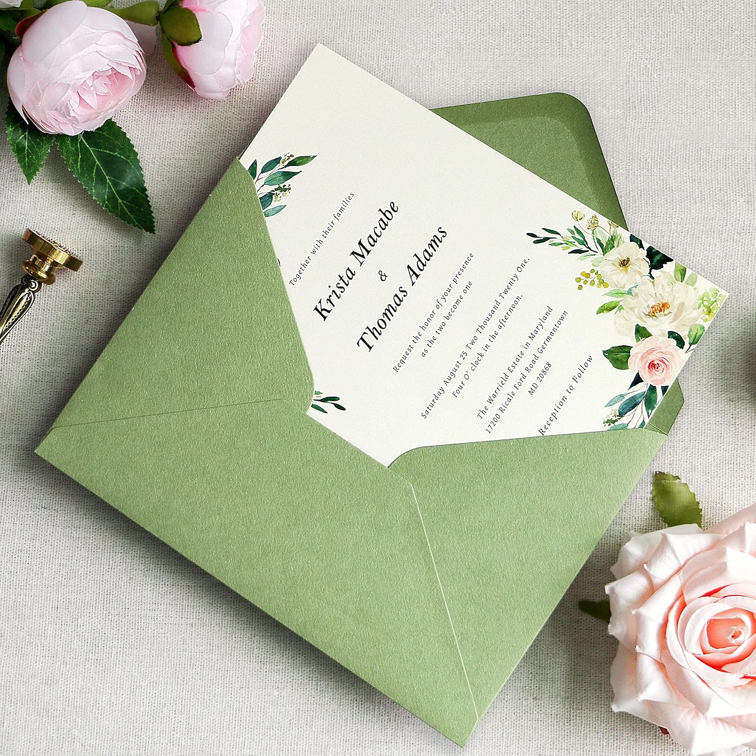PONATIA 50 Pcs A7 Sage Green Envelopes for 5x7 Weddings Invitation Cards