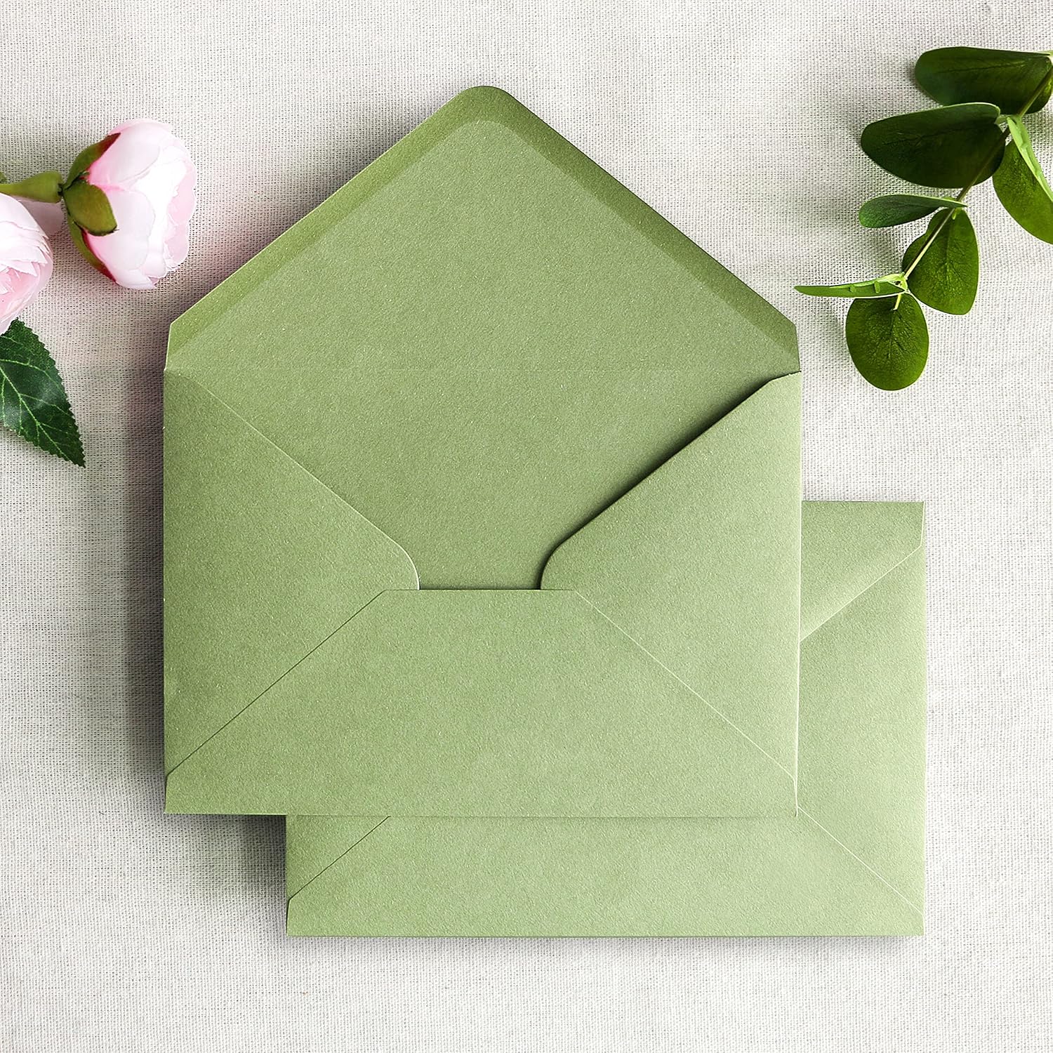 PONATIA 50 Pcs A7 Sage Green Envelopes for 5x7 Weddings Invitation Cards
