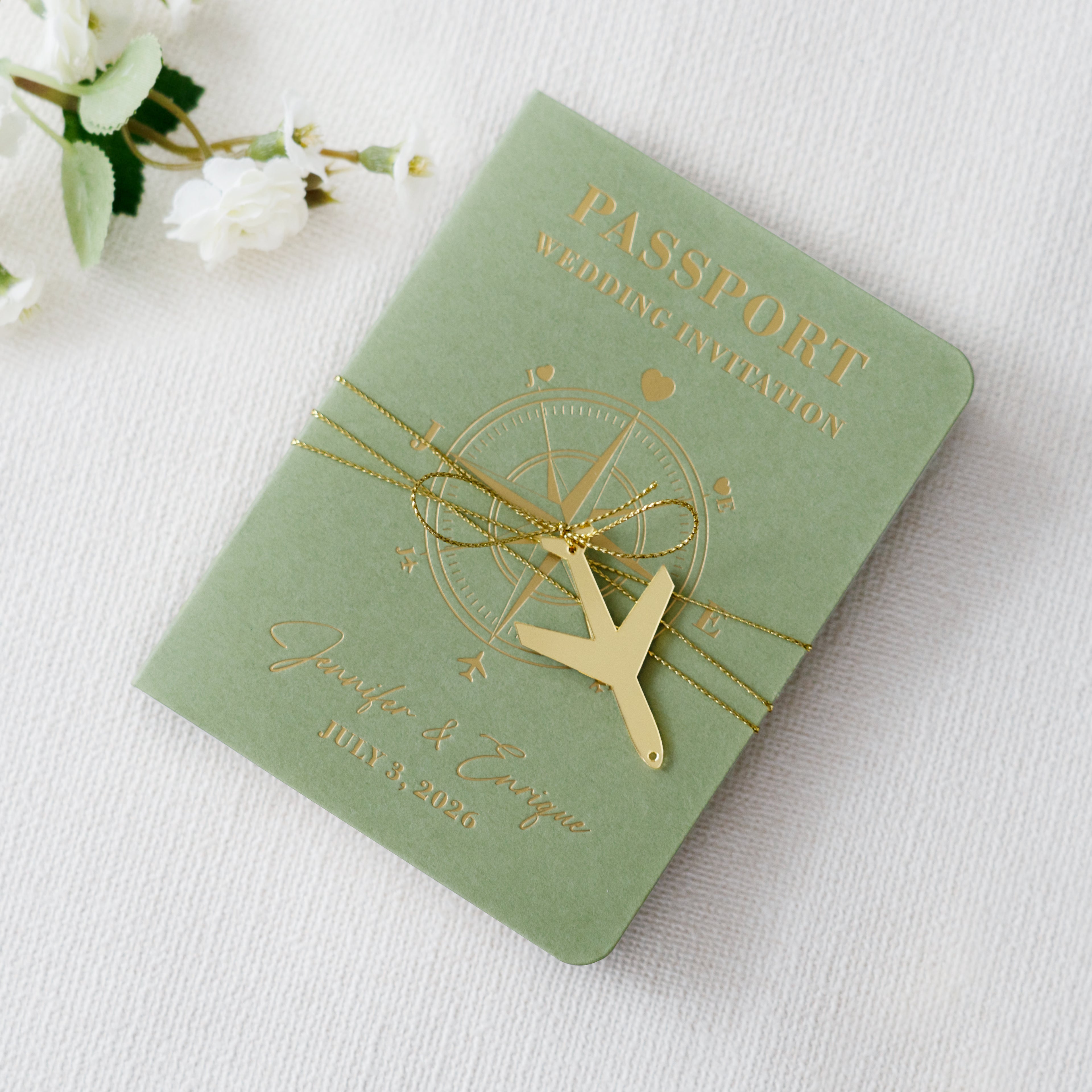 PONATIA Sage Green Wedding Passport Invite & Mirror Tag Passport Invitation Suite