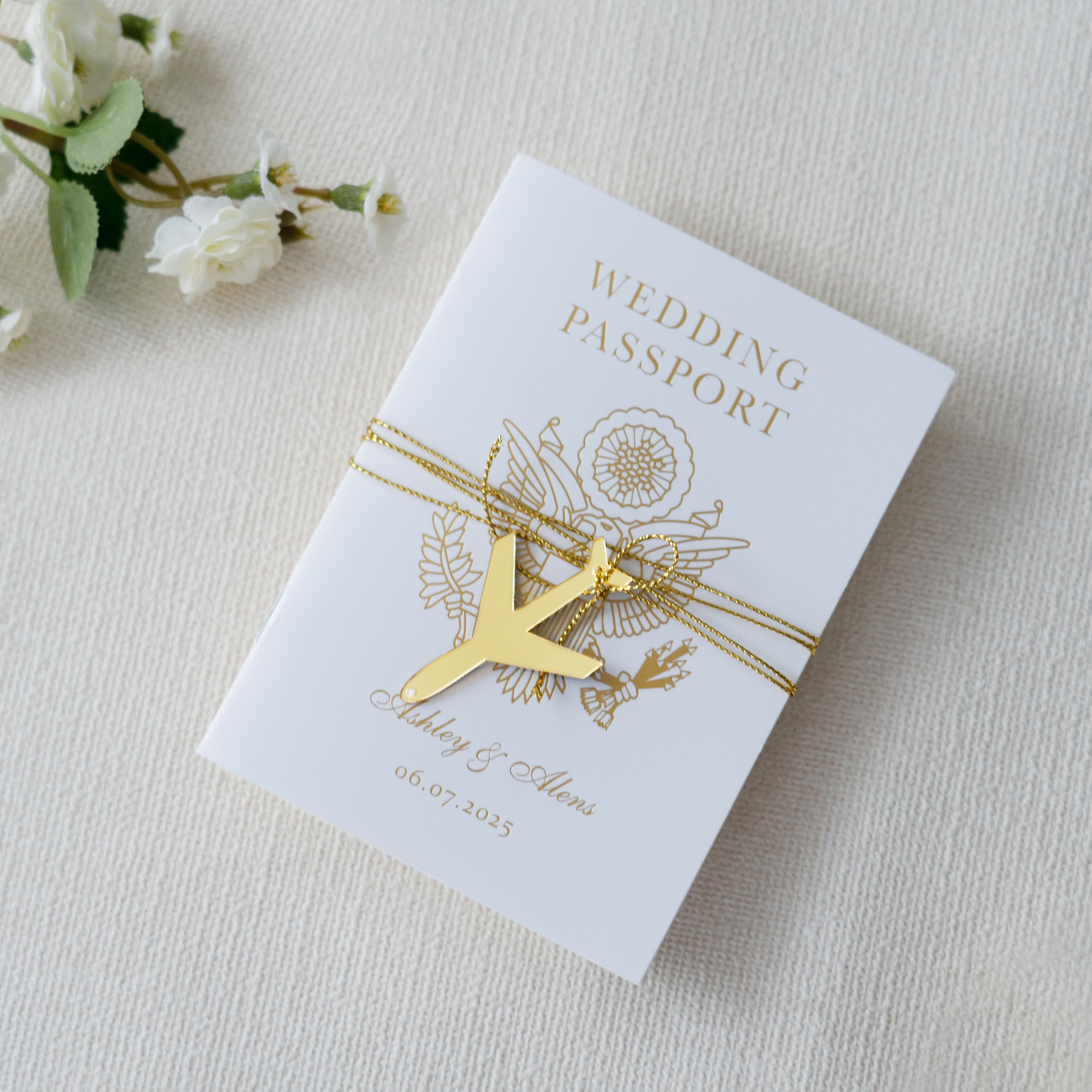 PONATIA White Wedding Passport Invite & Mirror Tag Passport Invitation Suite