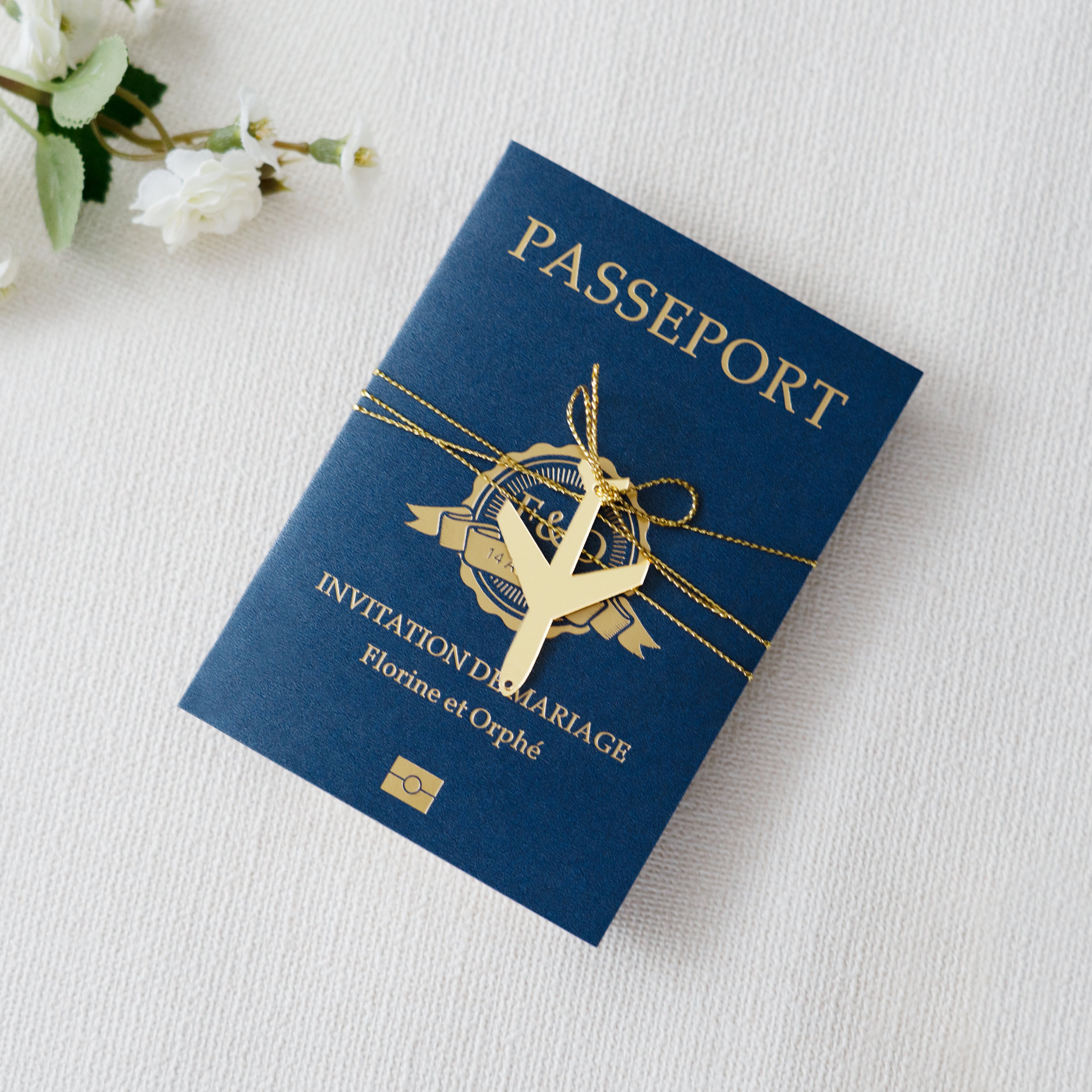 PONATIA Navy Blue Wedding Passport Invite & Mirror Tag Passport Invitation Suite