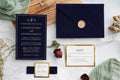 PONATIA  Navy Blue Gold Foil Print Velvet Wedding Invitation Cards with Envelopes
