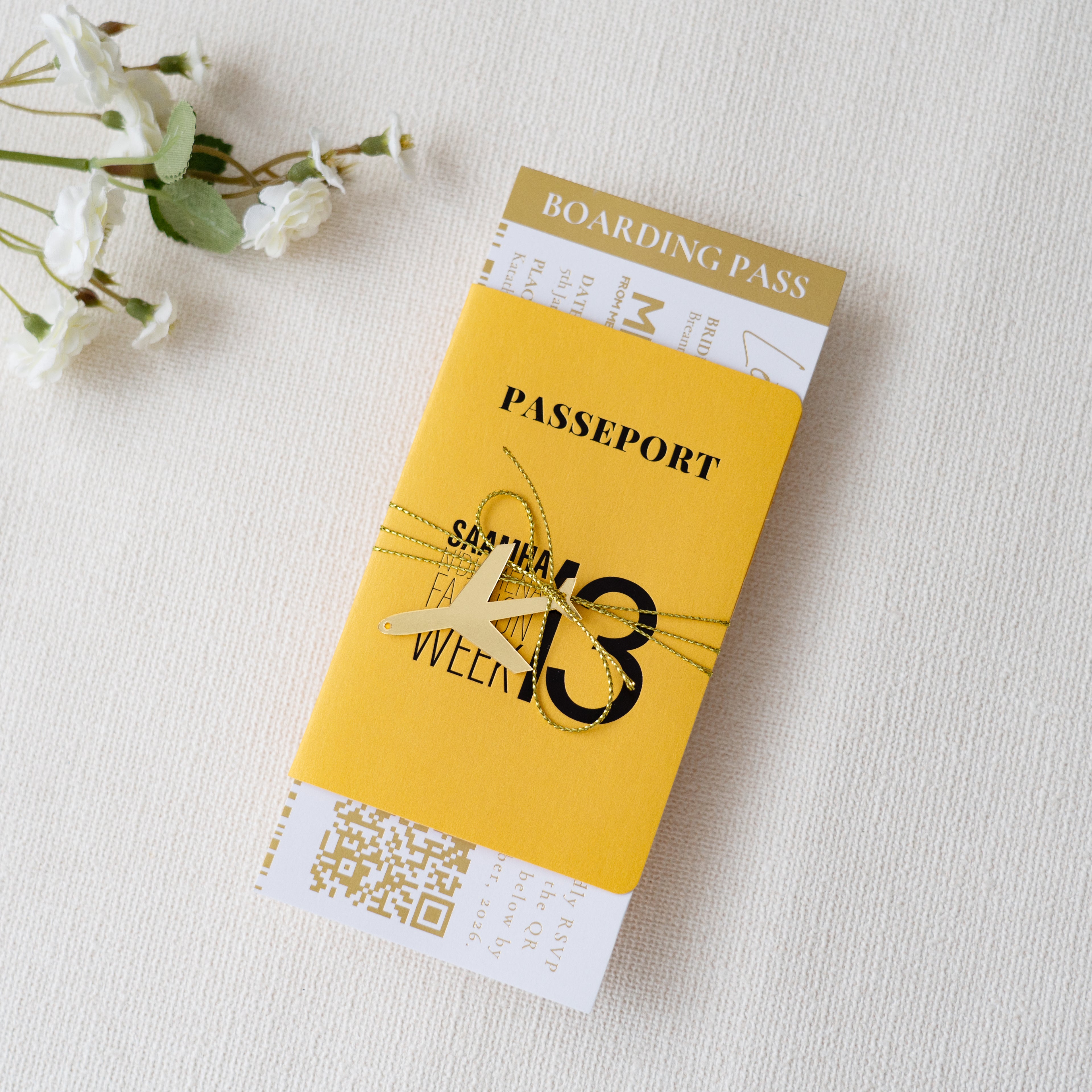 PONATIA Yellow Wedding Passport Invite & Mirror Tag Passport Invitation Suite