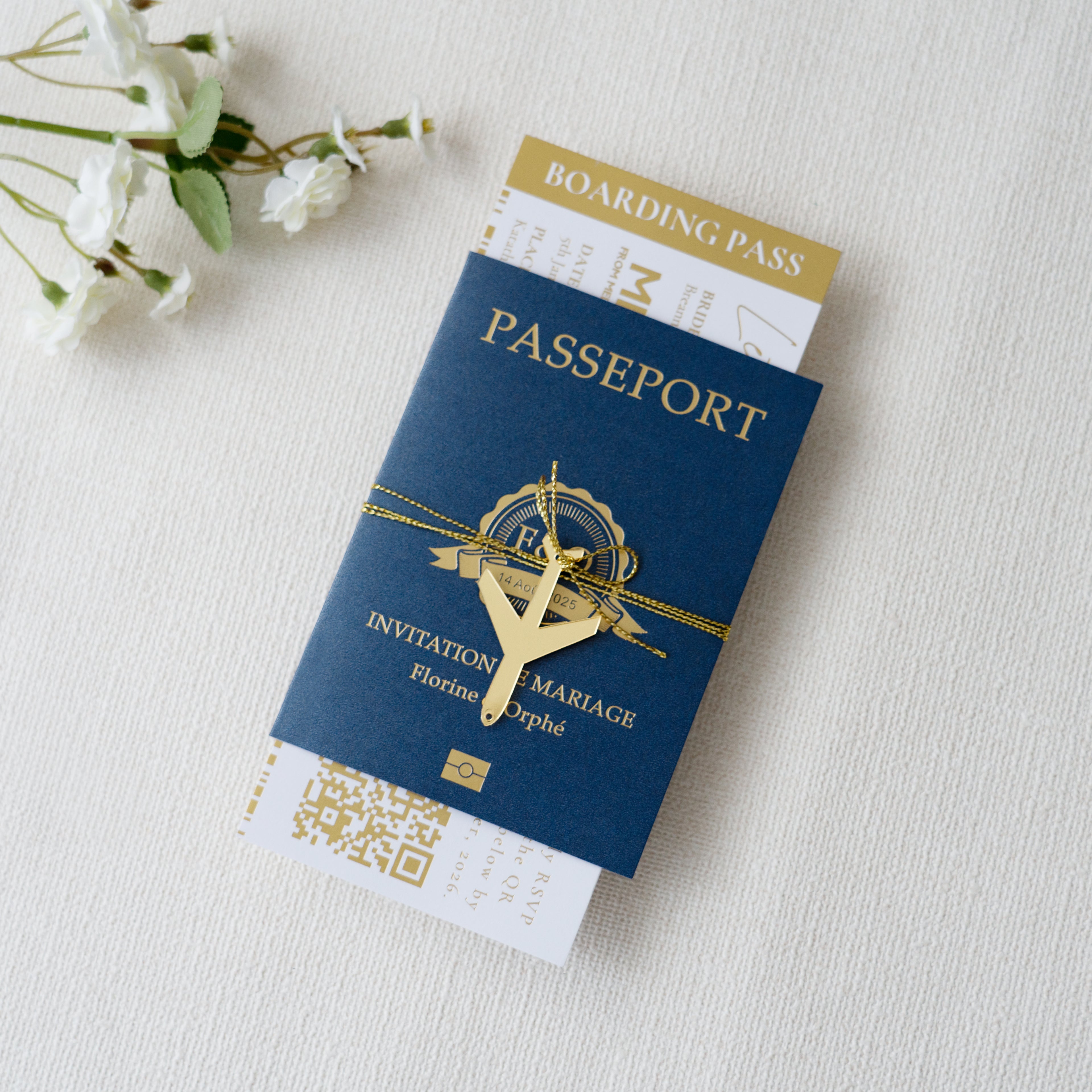 PONATIA Navy Blue Wedding Passport Invite & Mirror Tag Passport Invitation Suite