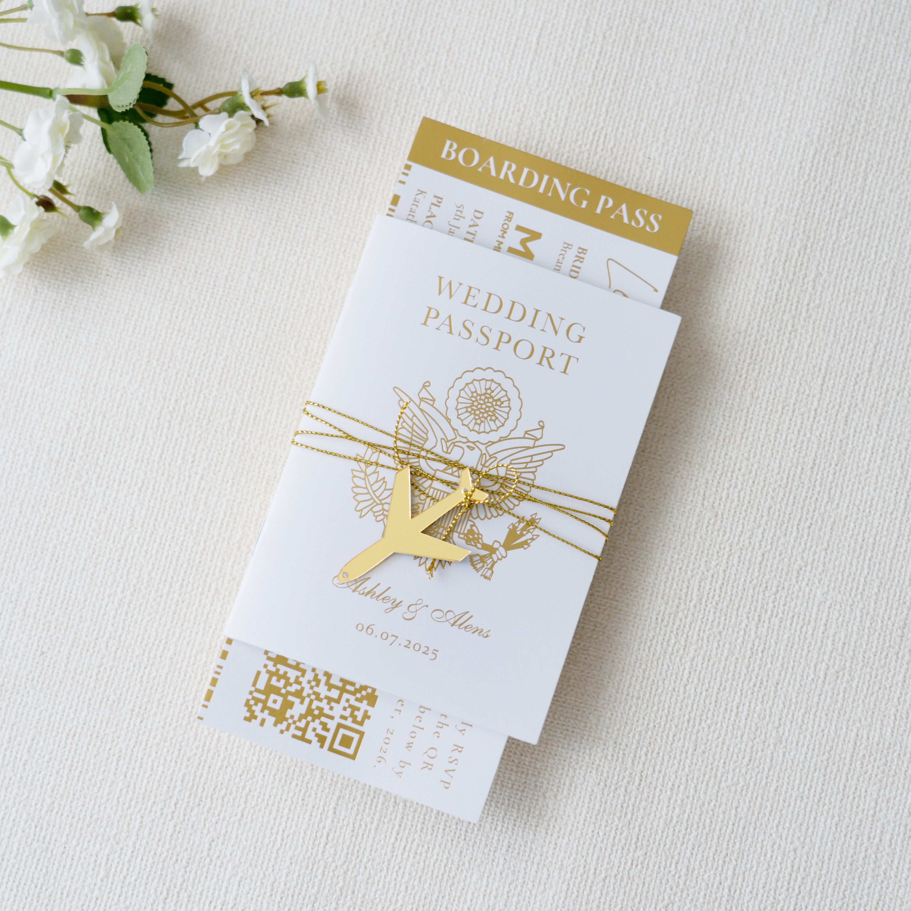 PONATIA White Wedding Passport Invite & Mirror Tag Passport Invitation Suite