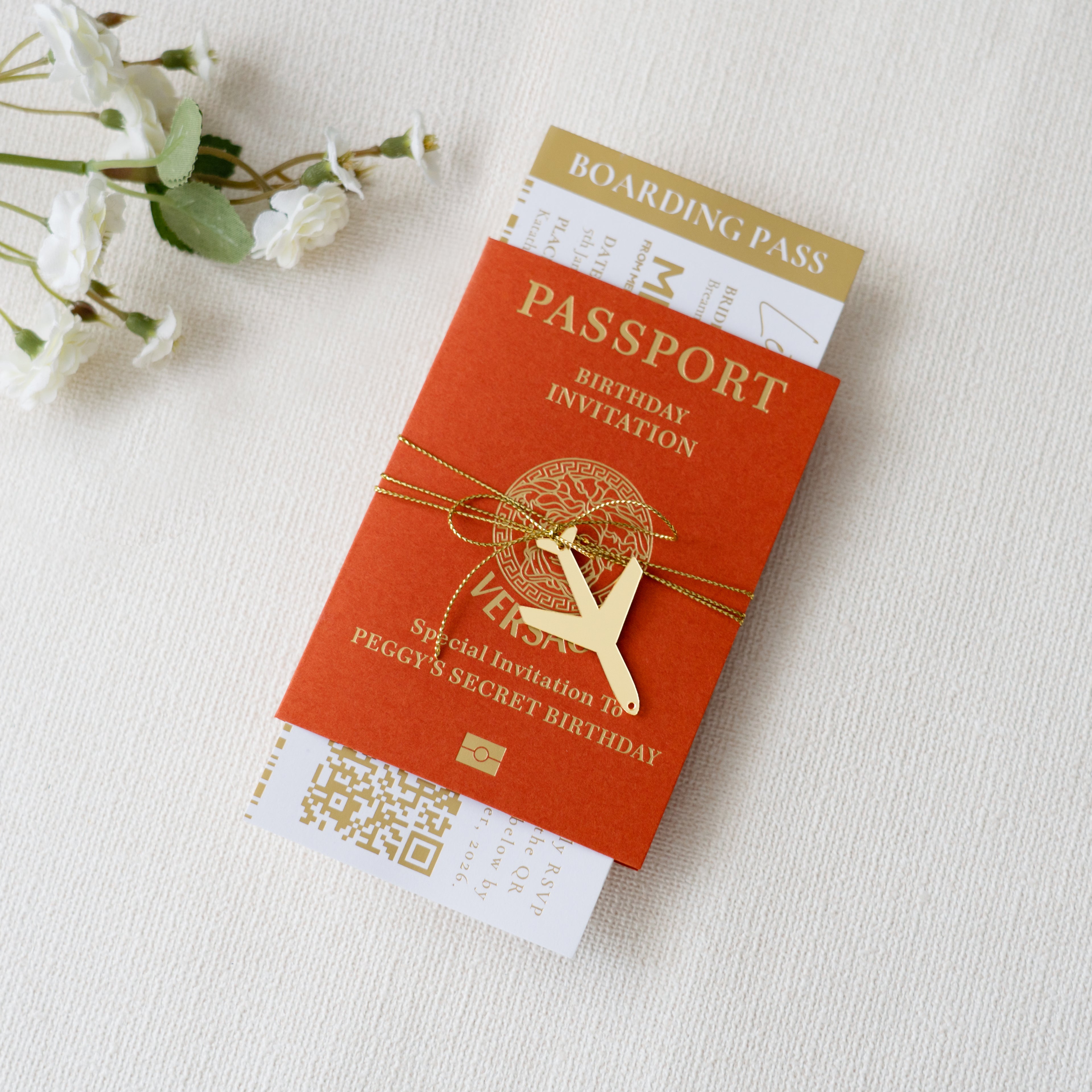PONATIA Burnt Orange Wedding Passport Invite & Mirror Tag Passport Invitation Suite