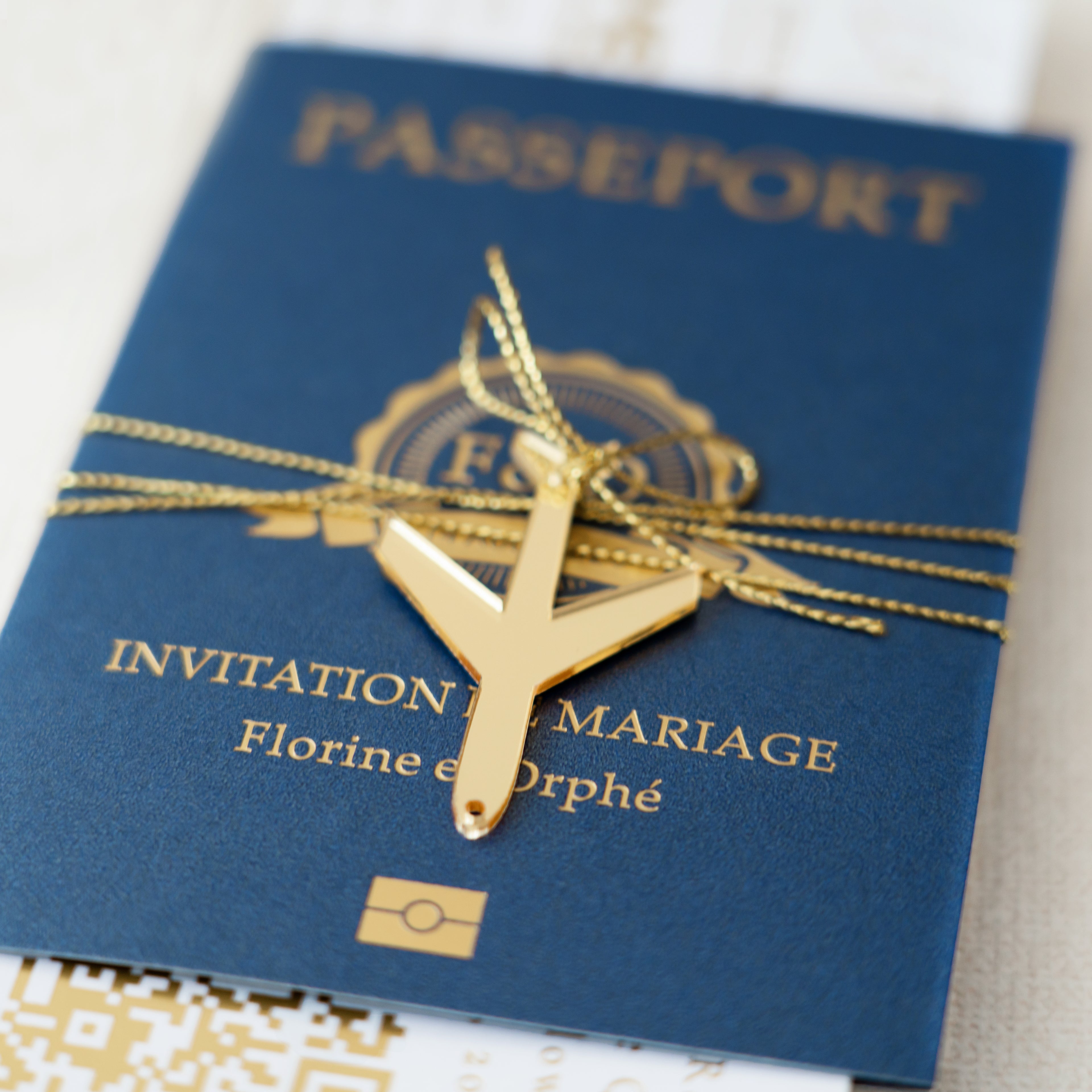 PONATIA Navy Blue Wedding Passport Invite & Mirror Tag Passport Invitation Suite
