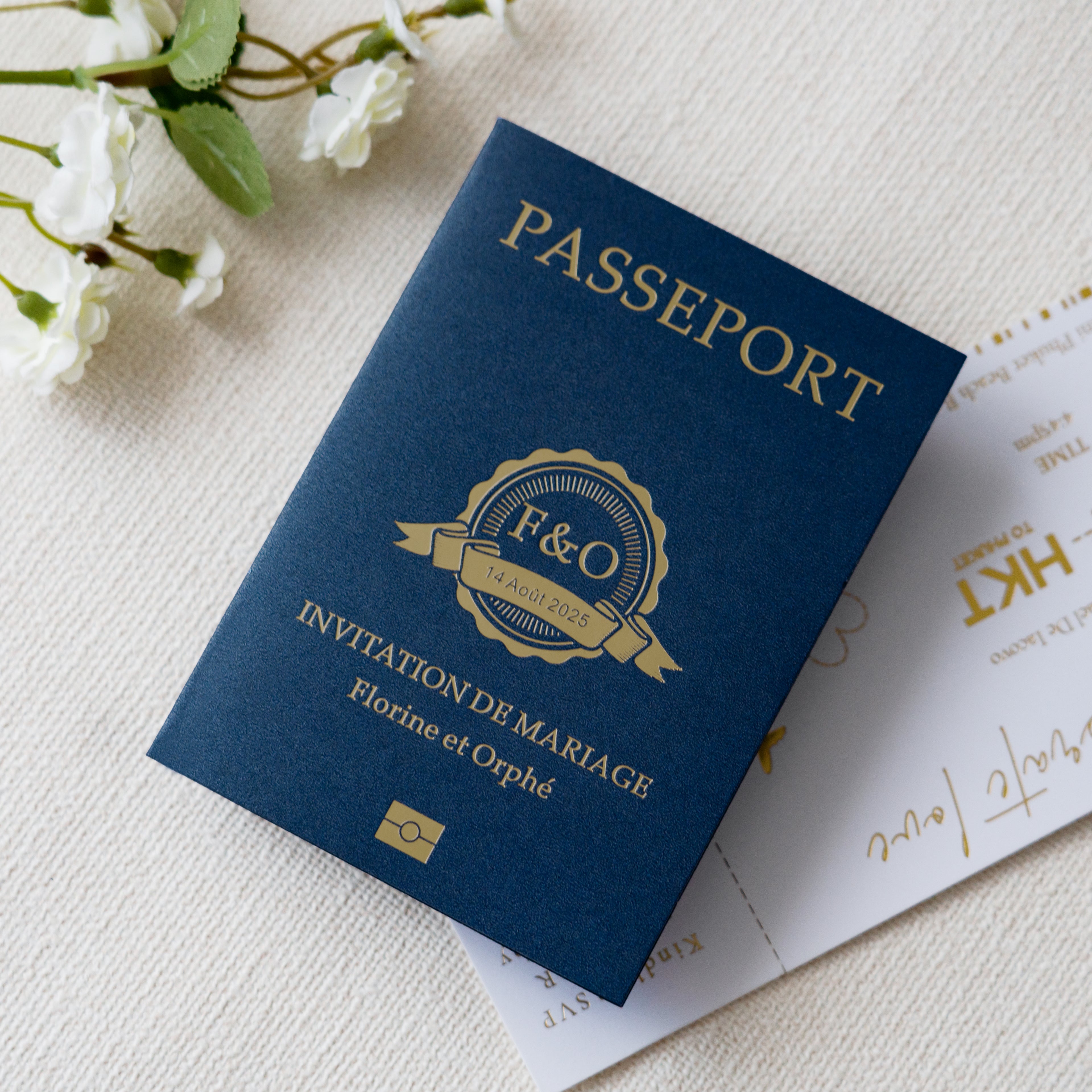 PONATIA Navy Blue Wedding Passport Invite & Mirror Tag Passport Invitation Suite