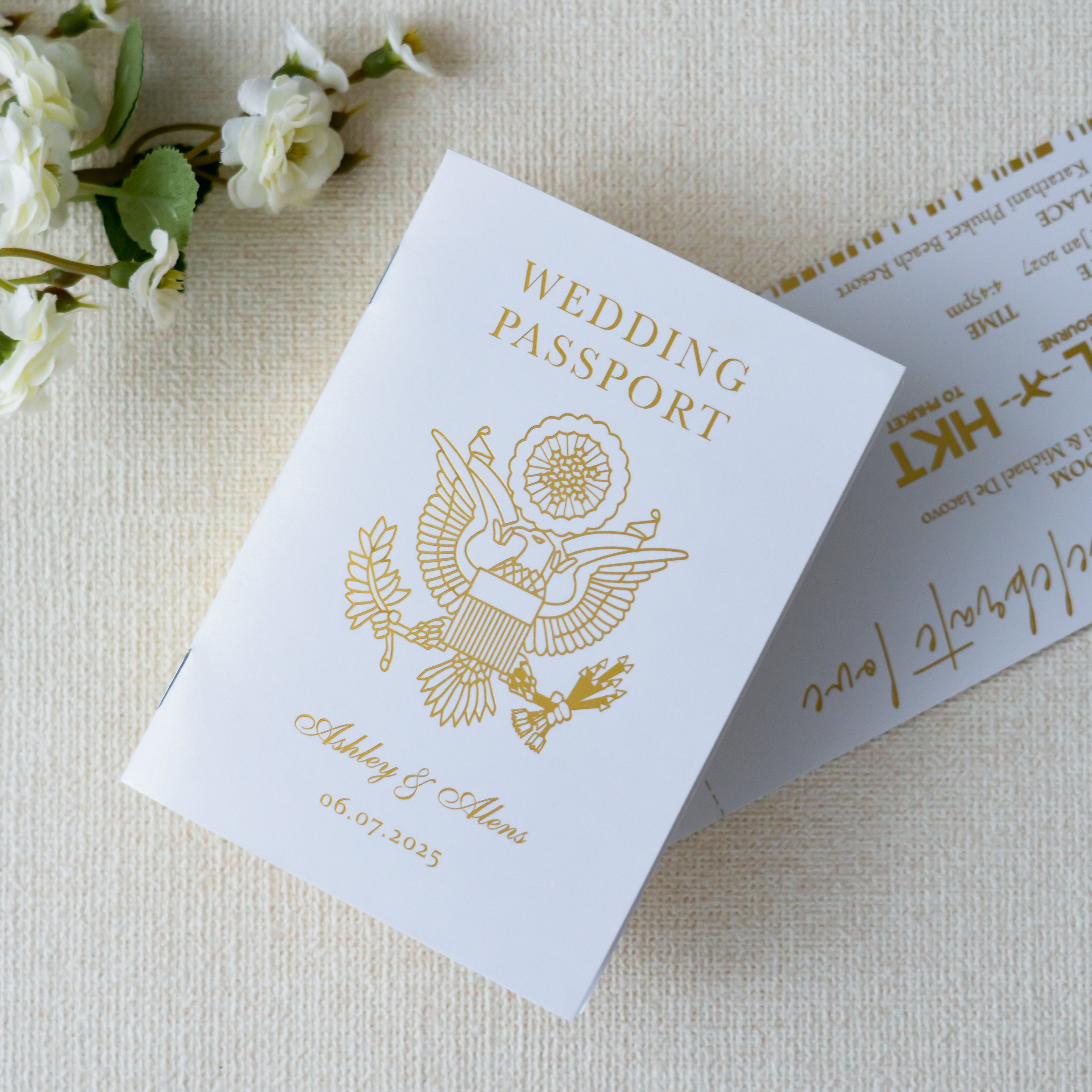 PONATIA White Wedding Passport Invite & Mirror Tag Passport Invitation Suite