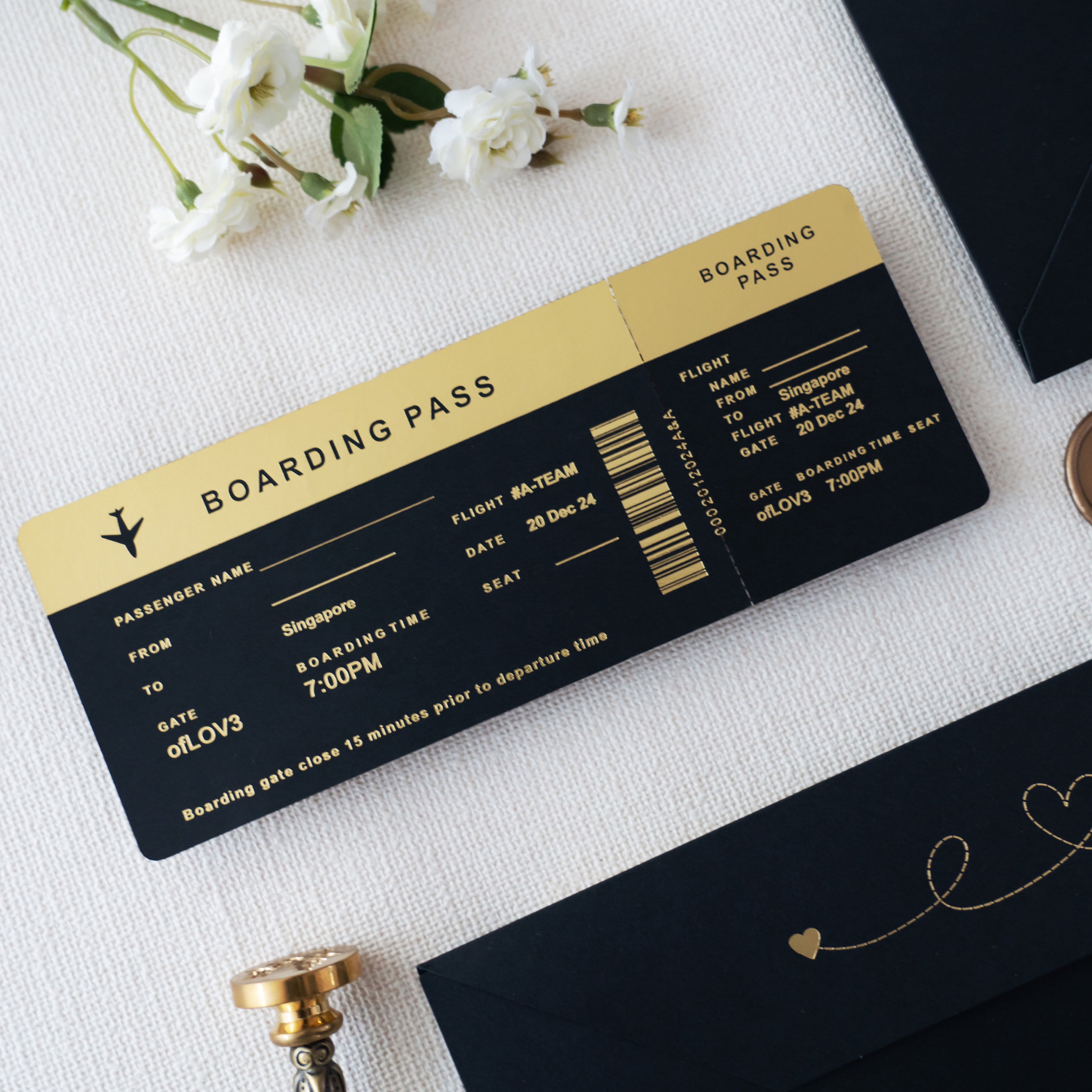 PONATIA Black Wedding Passport Invite in Pocket & Mirror Tag Passport Invitation Suite