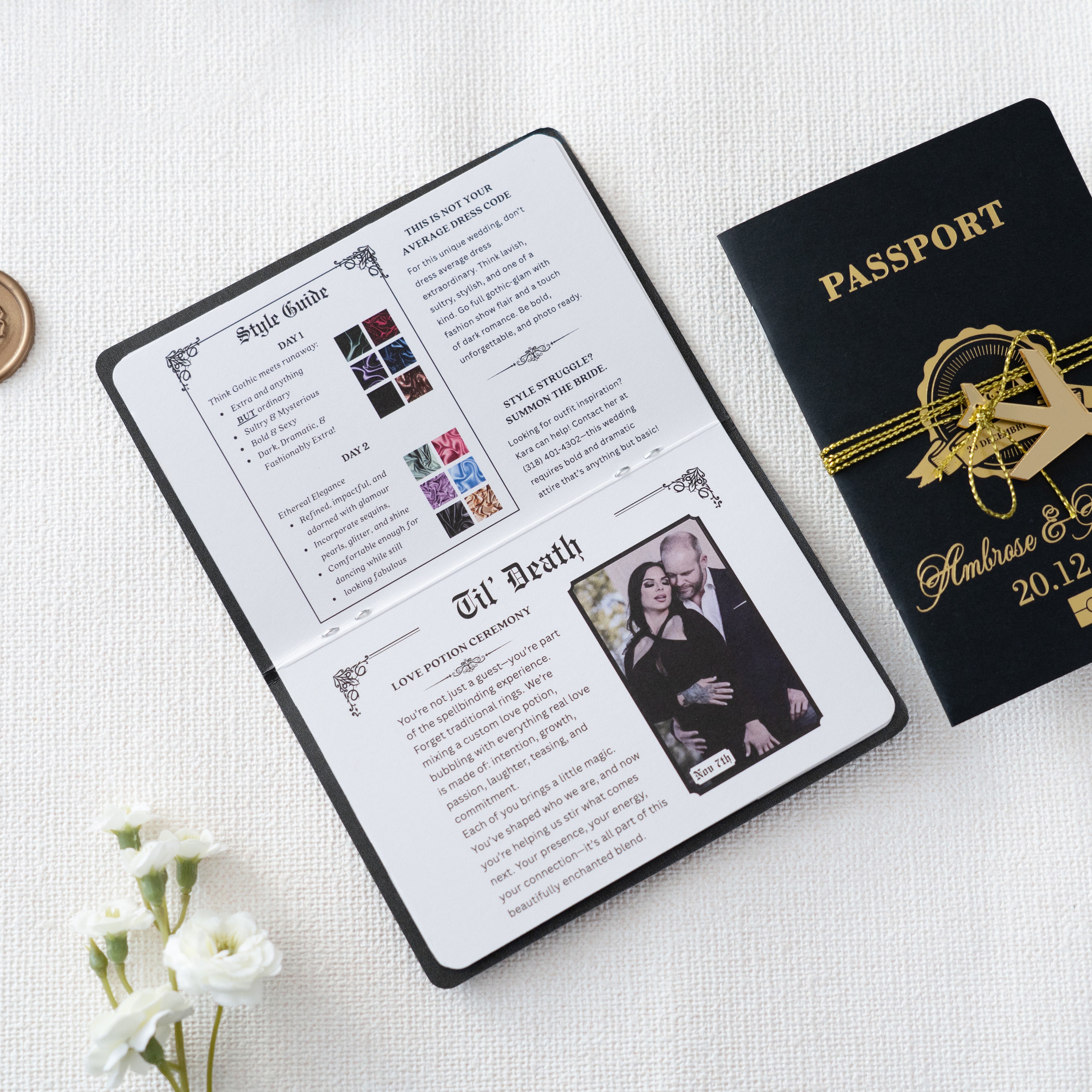 PONATIA Black Wedding Passport Invite in Pocket & Mirror Tag Passport Invitation Suite