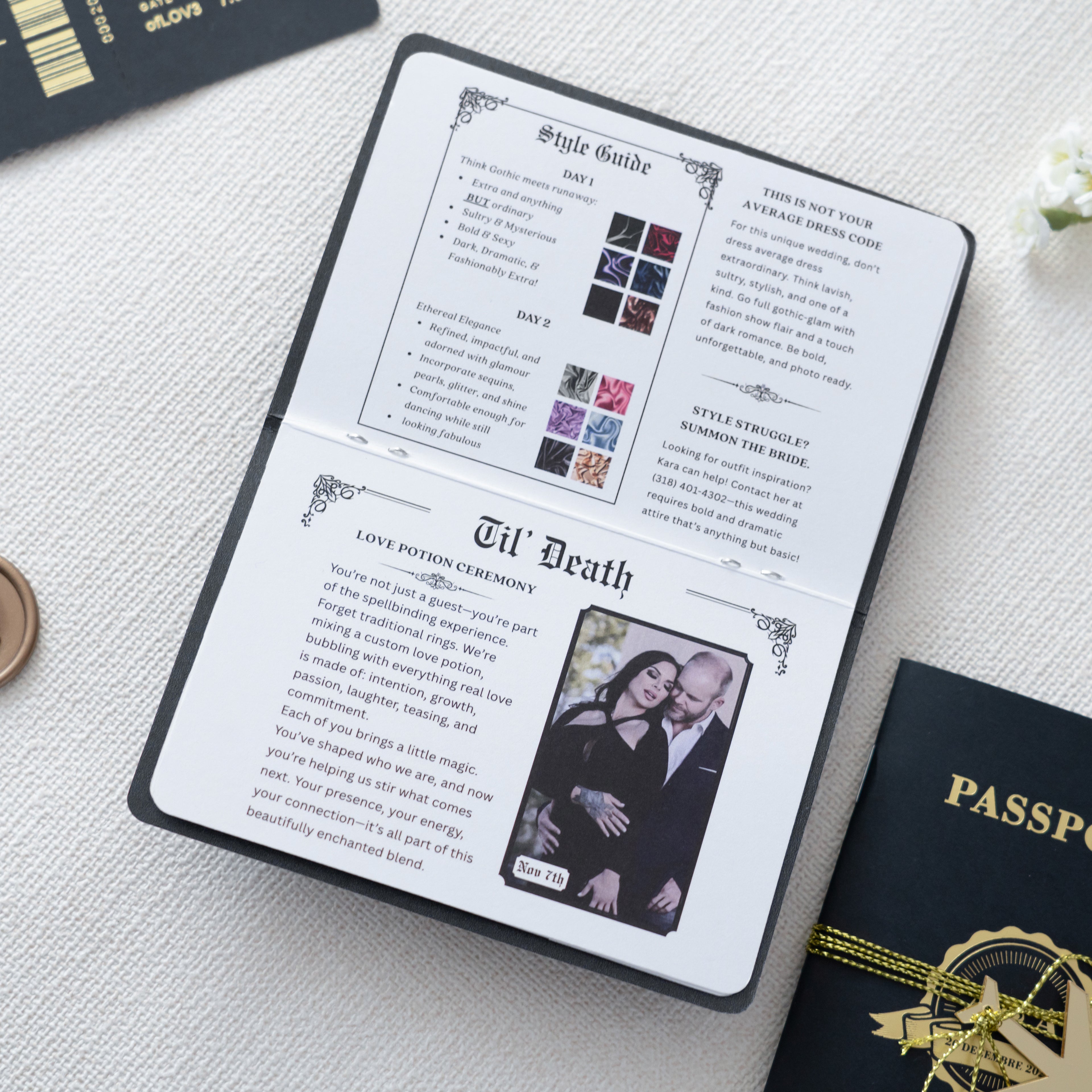PONATIA Black Wedding Passport Invite in Pocket & Mirror Tag Passport Invitation Suite
