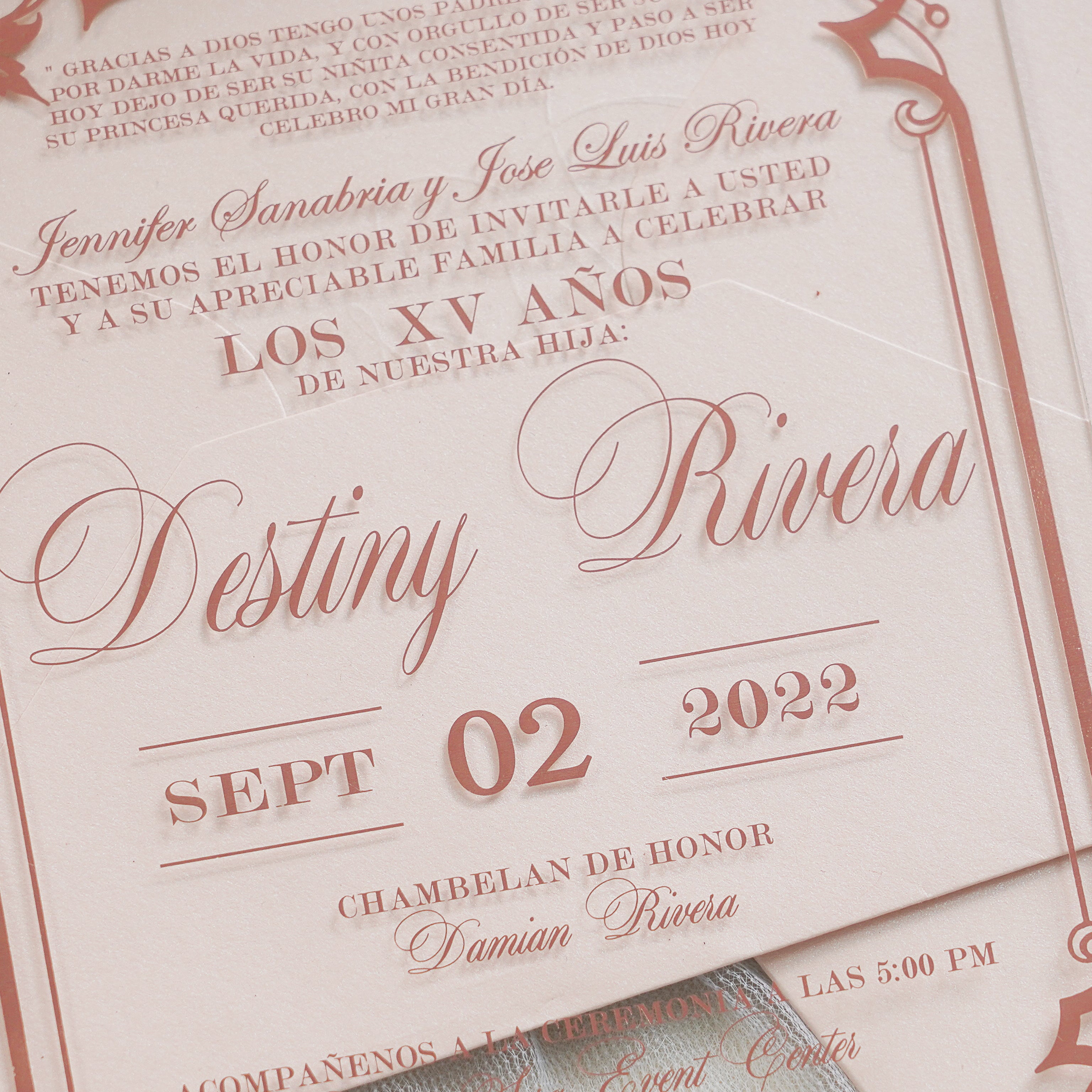 PONATIA 1mm/0.04" Light Pink Acrylic Quinceanera Invitation Cards with Envelopes