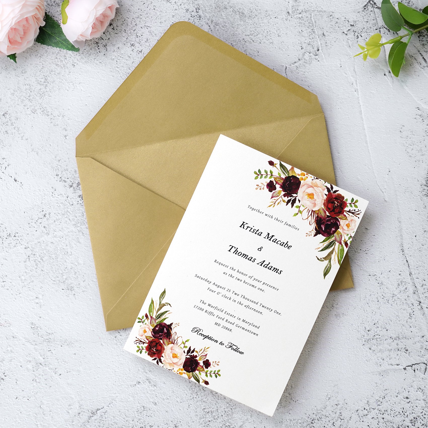 PONATIA 50 Pcs A7 Dark Gold Envelopes for 5x7 Weddings Invitation Cards