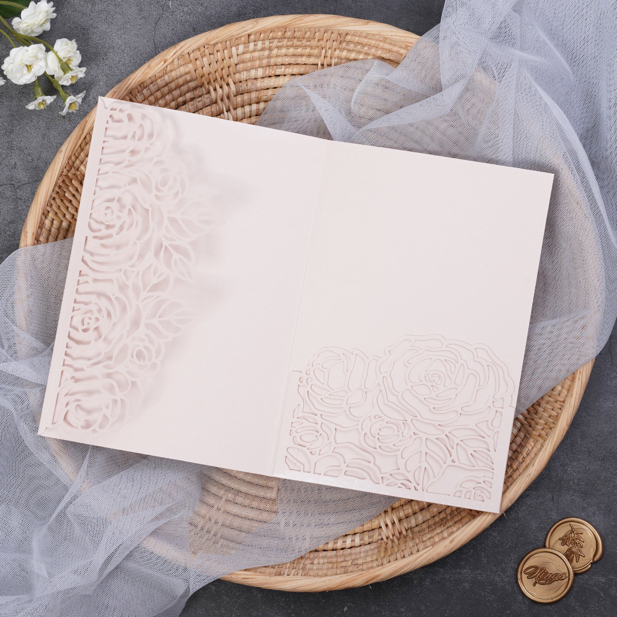 PONATIA Rose Design Tri-fold Laser Cut Pockets Collection PA-254