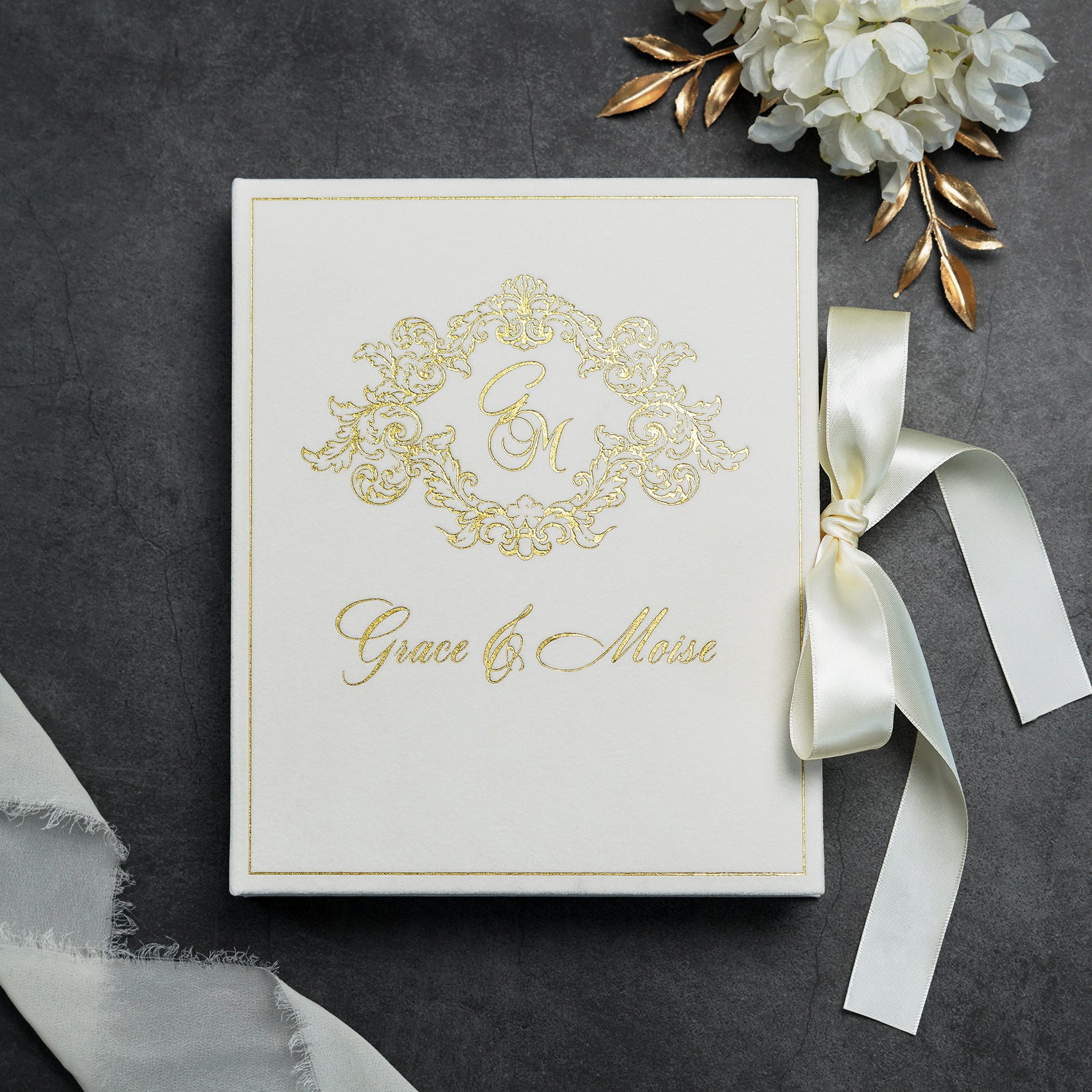 PONATIA Wedding Velvet Boxed Invitations Cards Full Set, Clear Acrylic Wedding Cards in Velvet Box