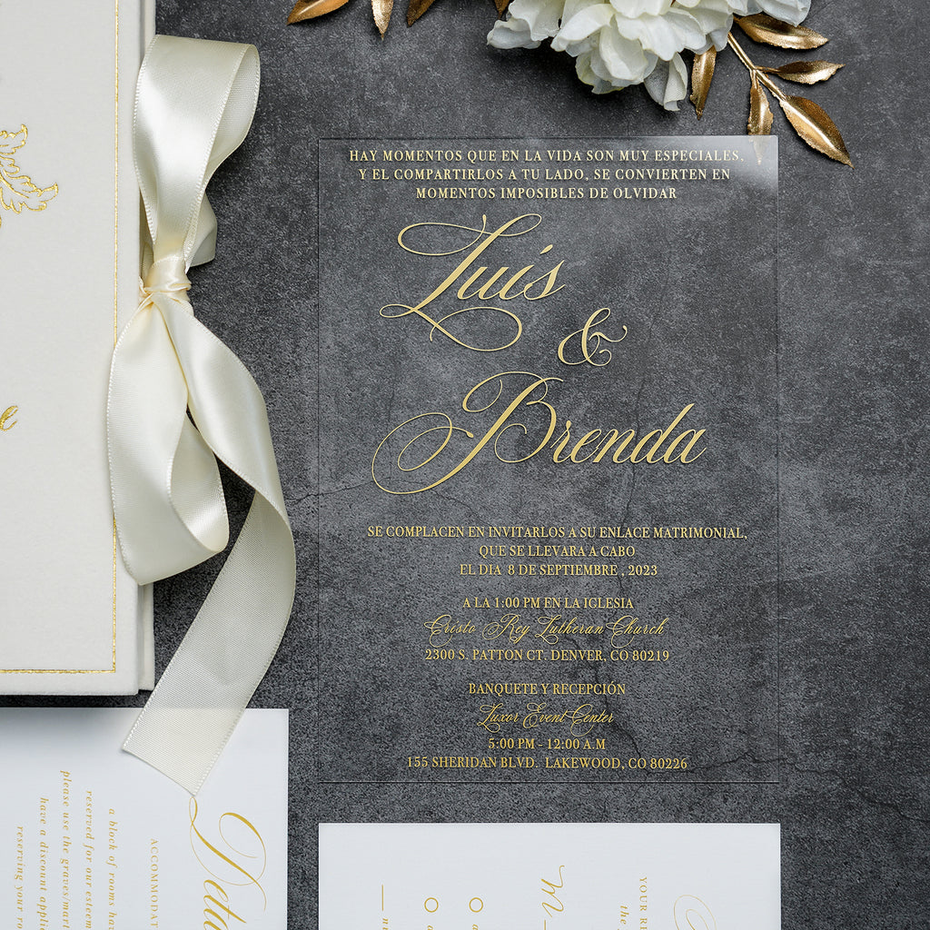 PONATIA Wedding Velvet Boxed Invitations Cards Full Set, Clear Acrylic Wedding Cards in Velvet Box