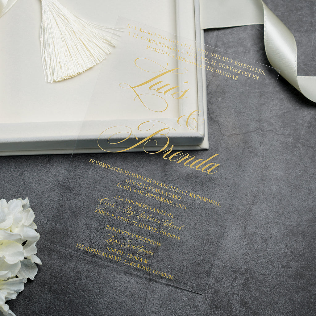 PONATIA Wedding Velvet Boxed Invitations Cards Full Set, Clear Acrylic Wedding Cards in Velvet Box