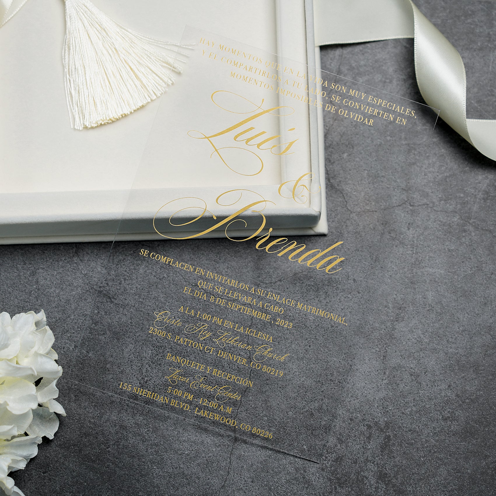 PONATIA Wedding Velvet Boxed Invitations Cards Full Set, Clear Acrylic Wedding Cards in Velvet Box