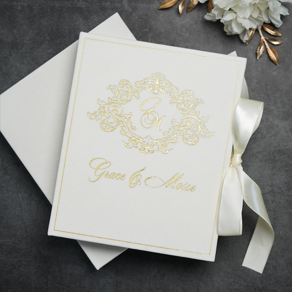 PONATIA Wedding Velvet Boxed Invitations Cards Full Set, Clear Acrylic Wedding Cards in Velvet Box